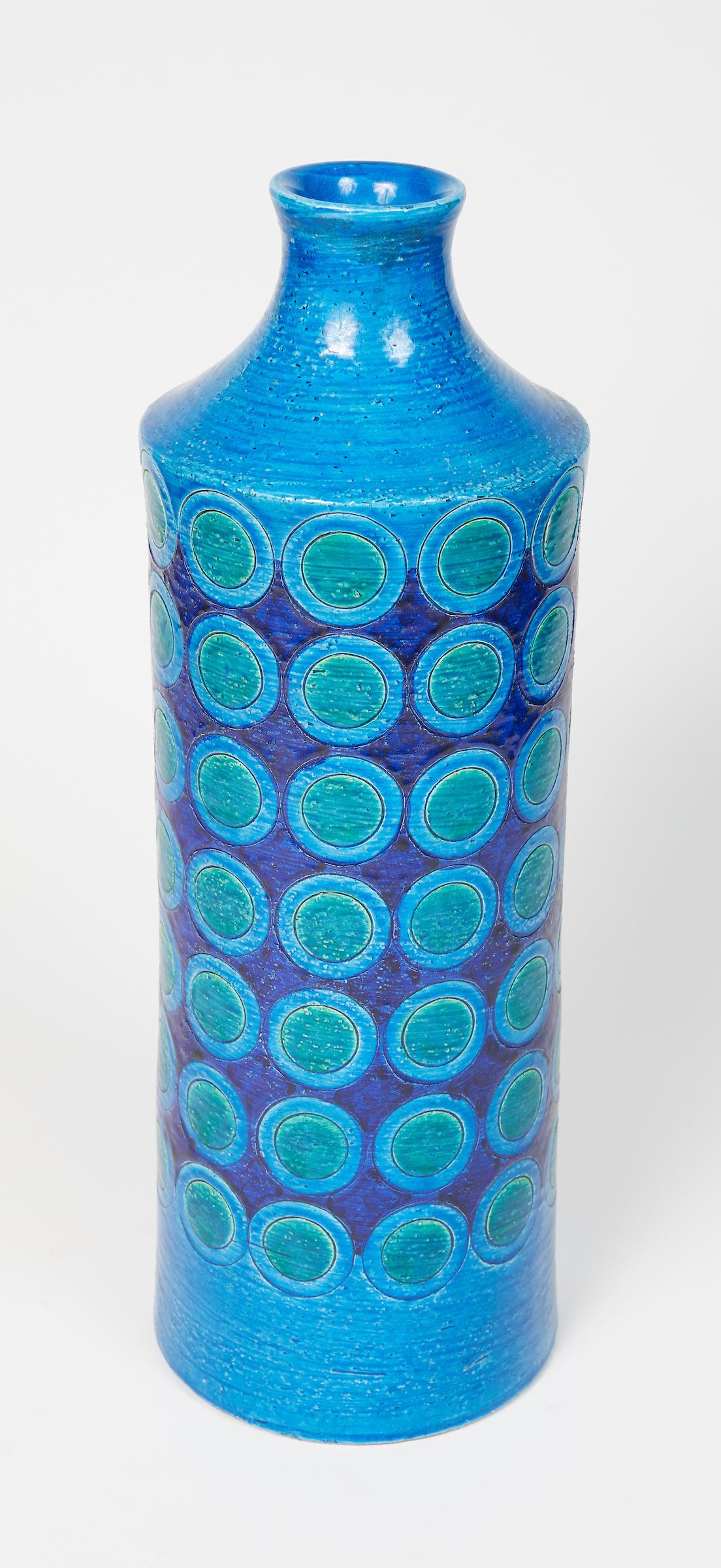 Italian Tall Blue and Green Ceramic Glazed Vase by Aldo Londi