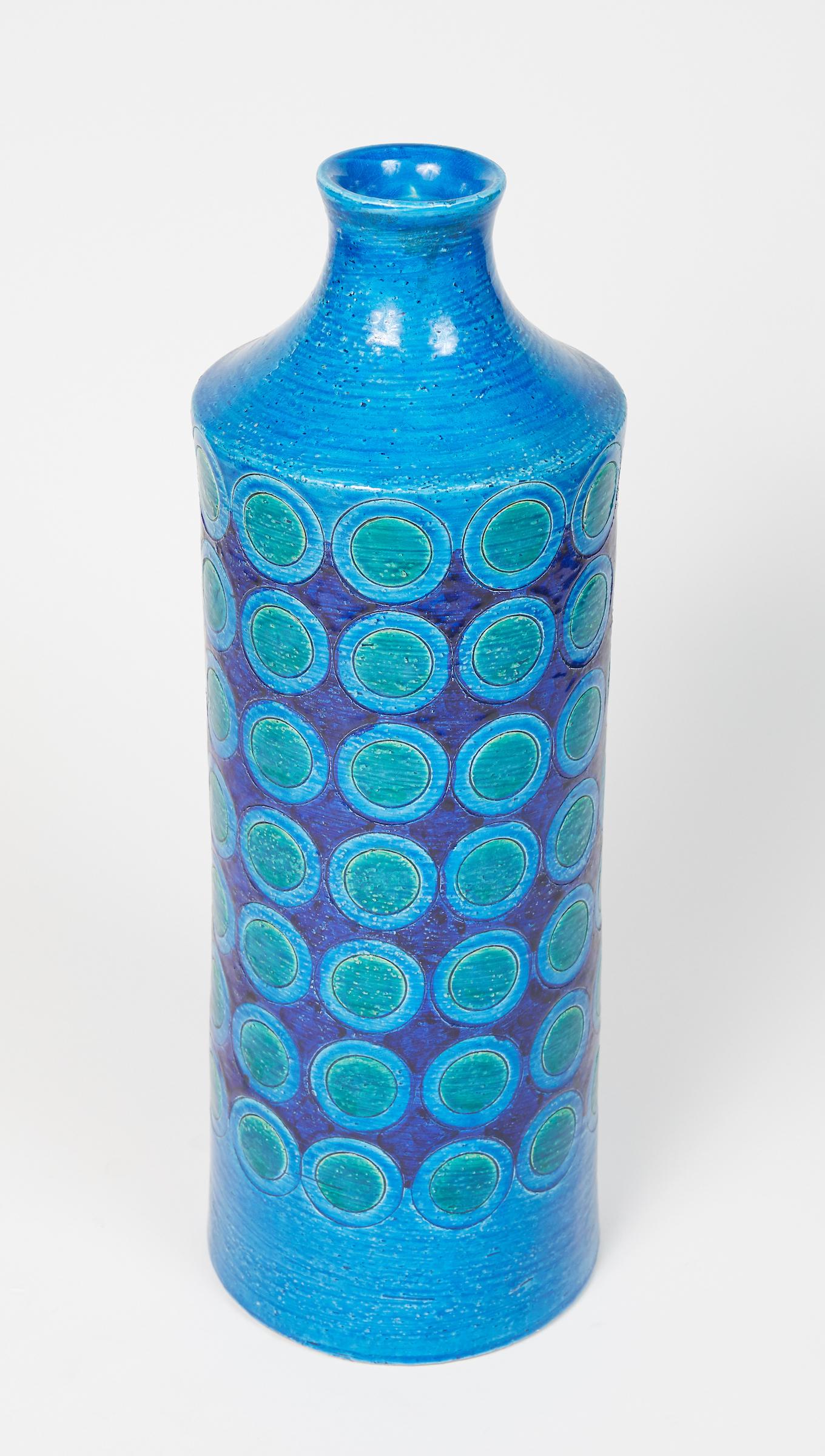 Tall Blue and Green Ceramic Glazed Vase by Aldo Londi In Good Condition In Montreal, QC