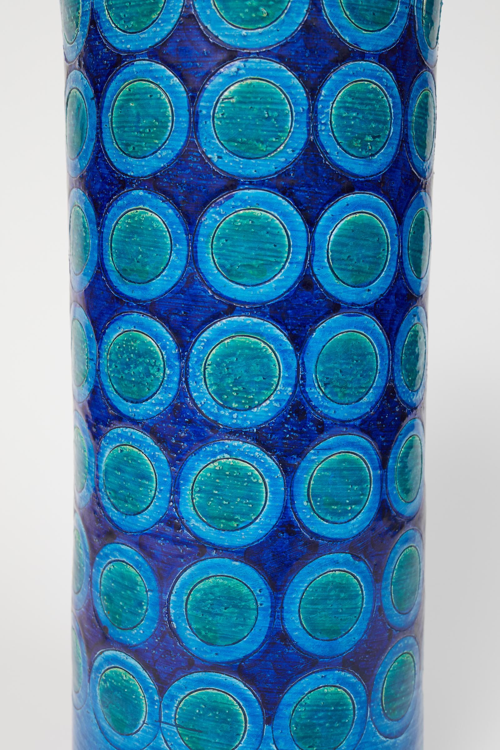 Mid-20th Century Tall Blue and Green Ceramic Glazed Vase by Aldo Londi