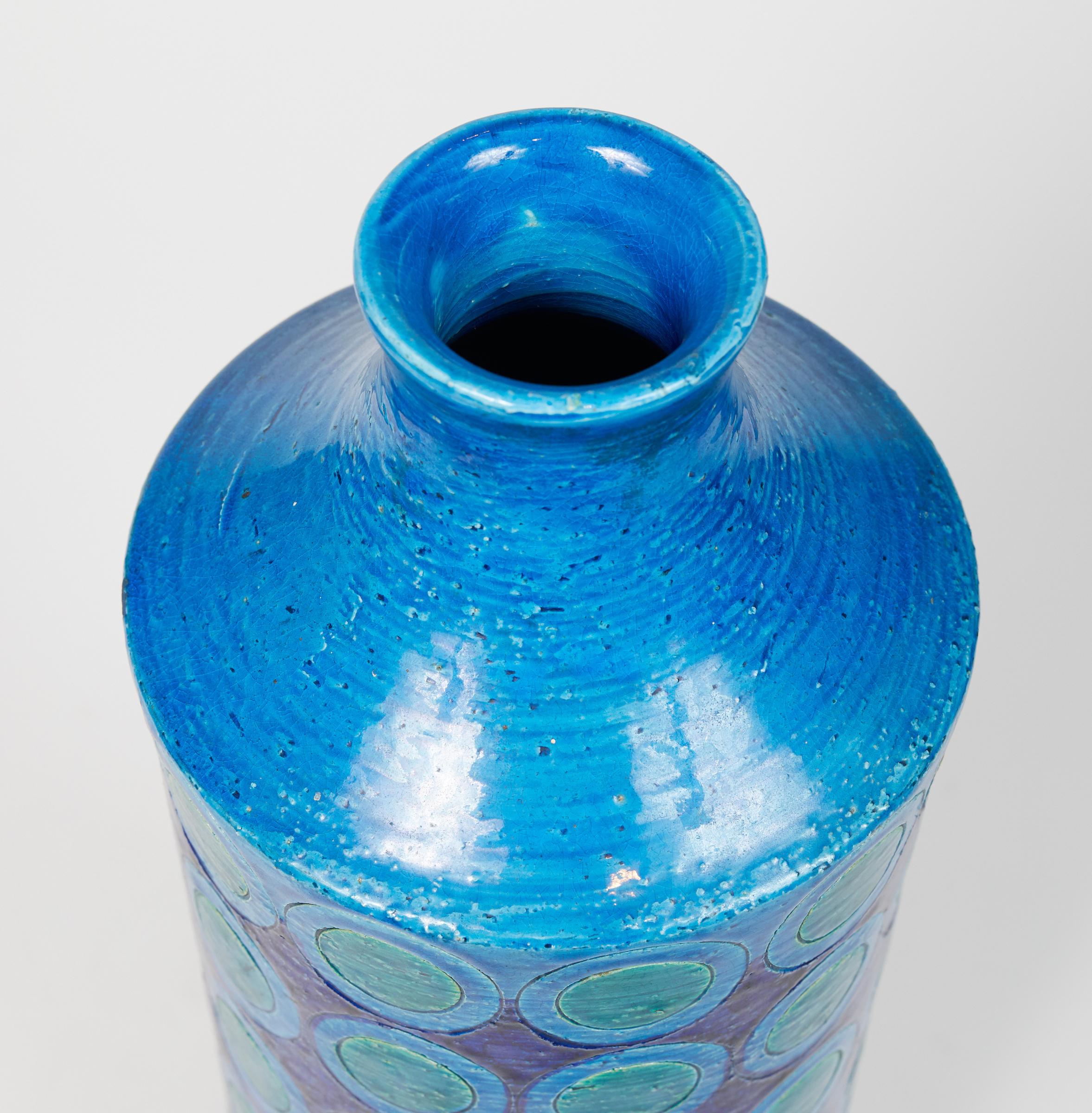 Tall Blue and Green Ceramic Glazed Vase by Aldo Londi 1