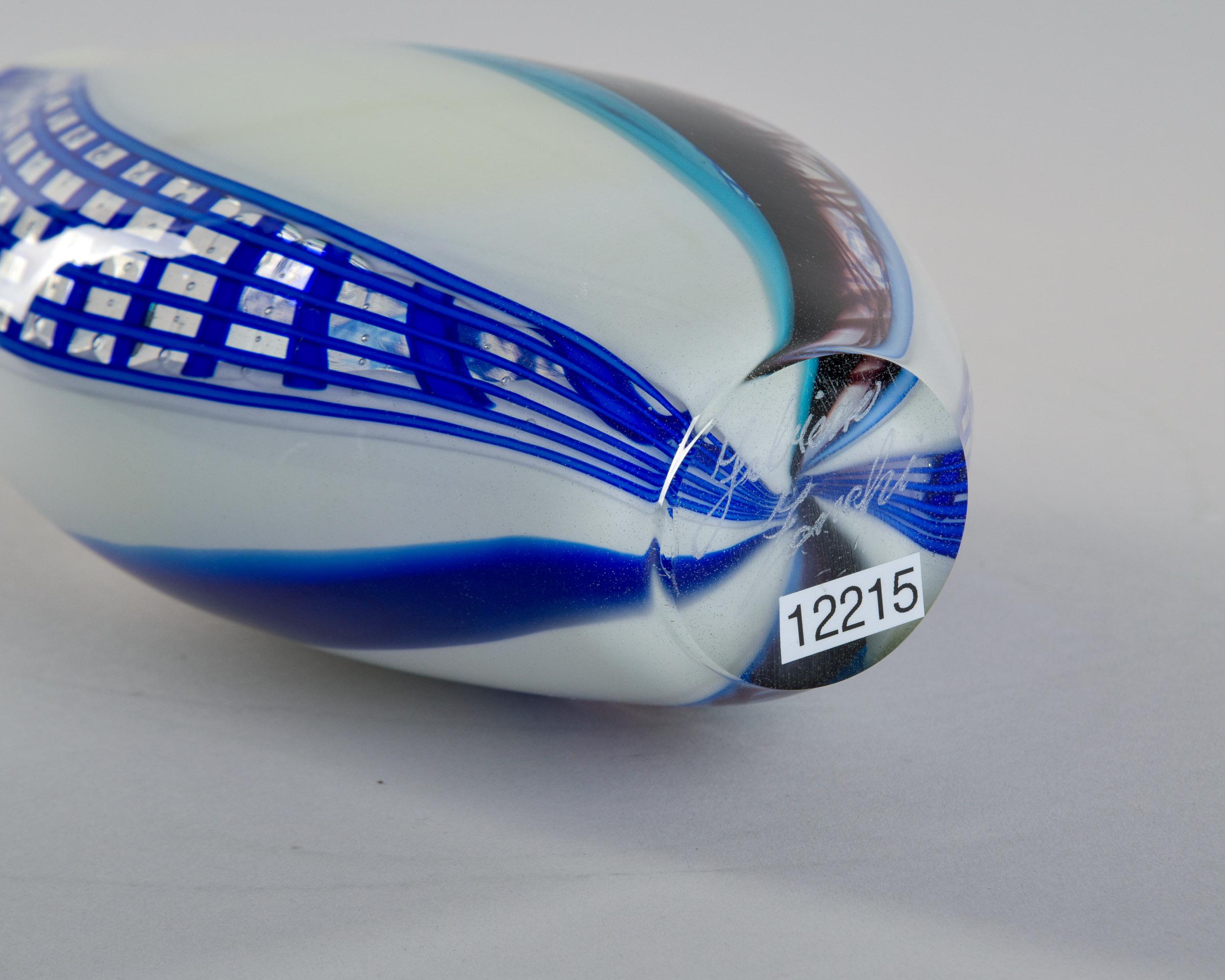 Vaso alto in vetro di Murano blu e bianco firmato Fabiano Zanchi in vendita 4