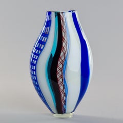 Tall Blue and White Signed Fabiano Zanchi Murano Glass Vase