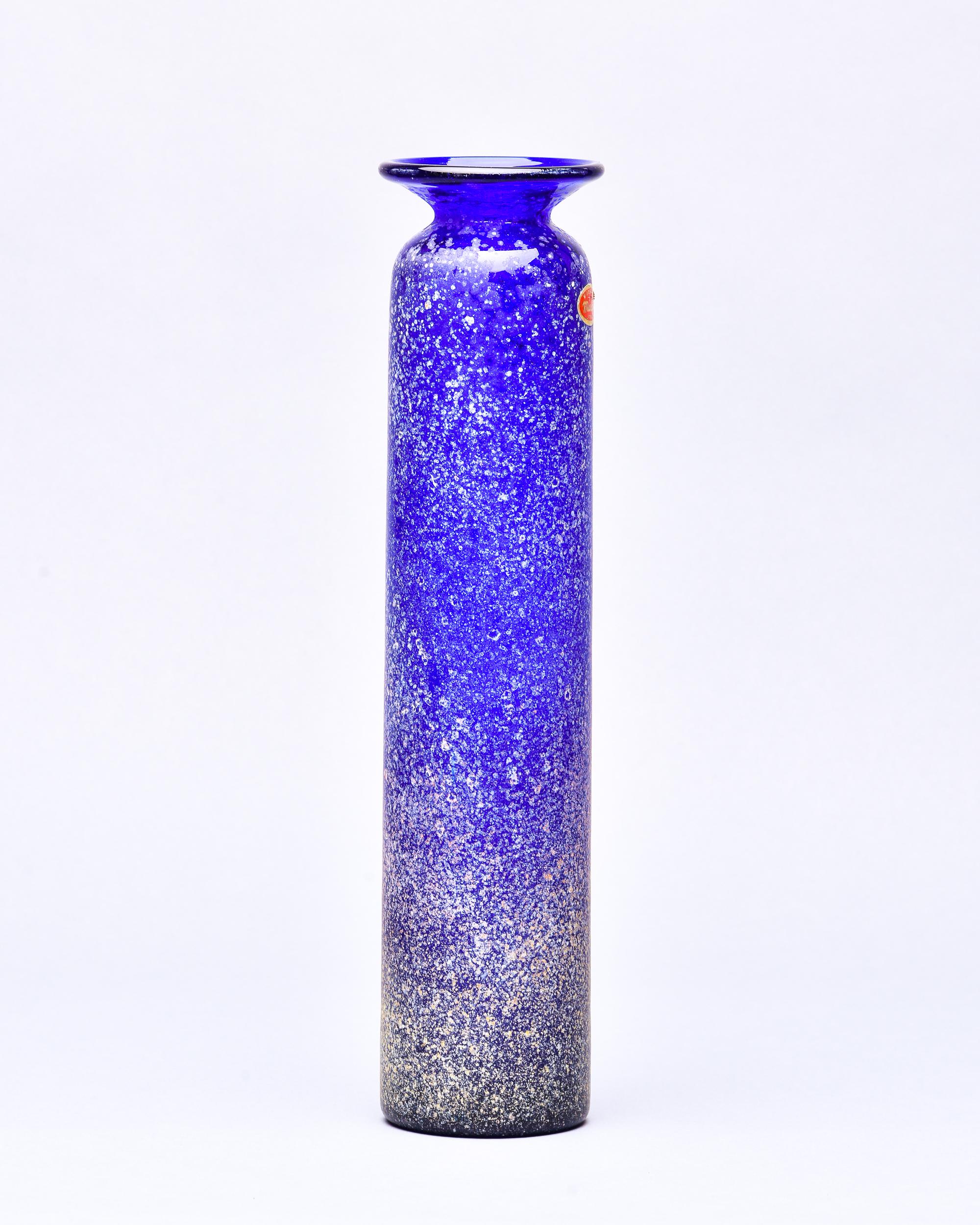 Tall Blue Murano Glass Scavo Style Slender Vase In Good Condition For Sale In Troy, MI