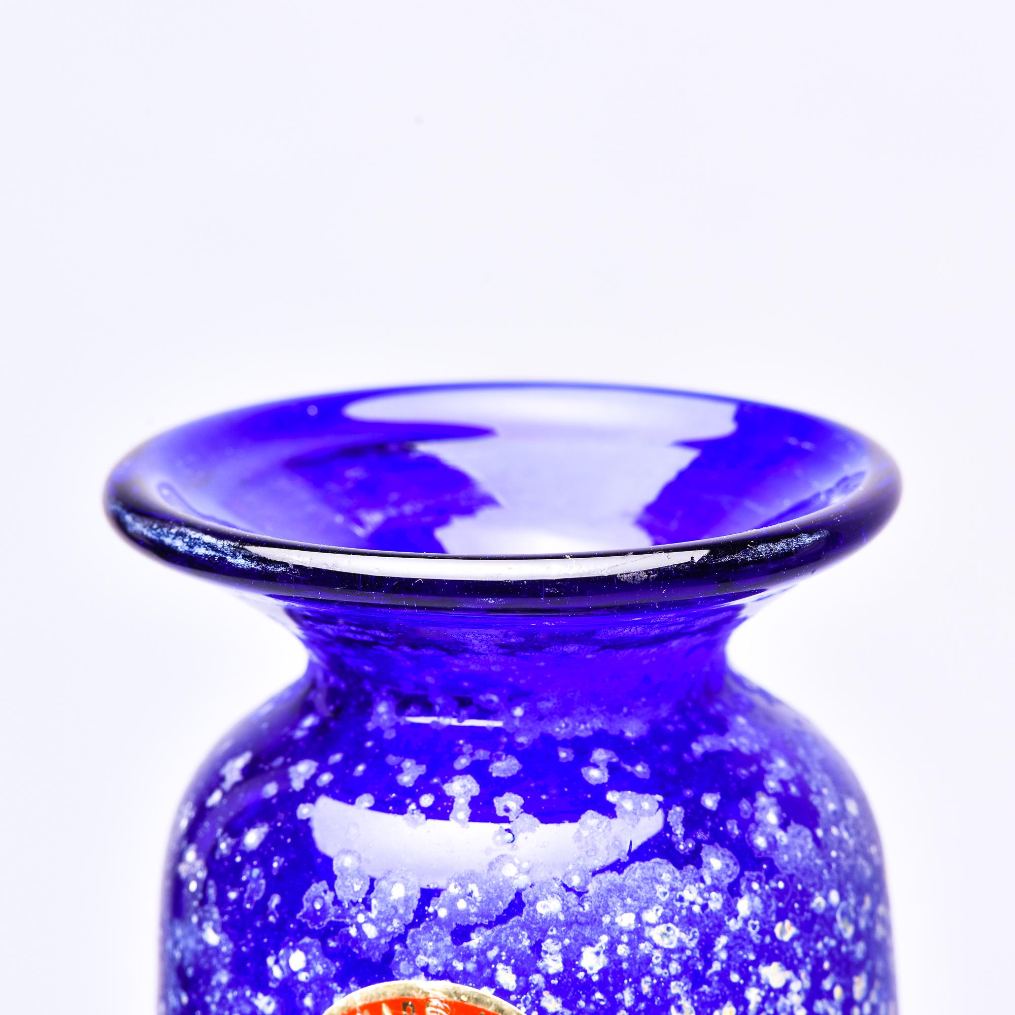 Tall Blue Murano Glass Scavo Style Slender Vase For Sale 1