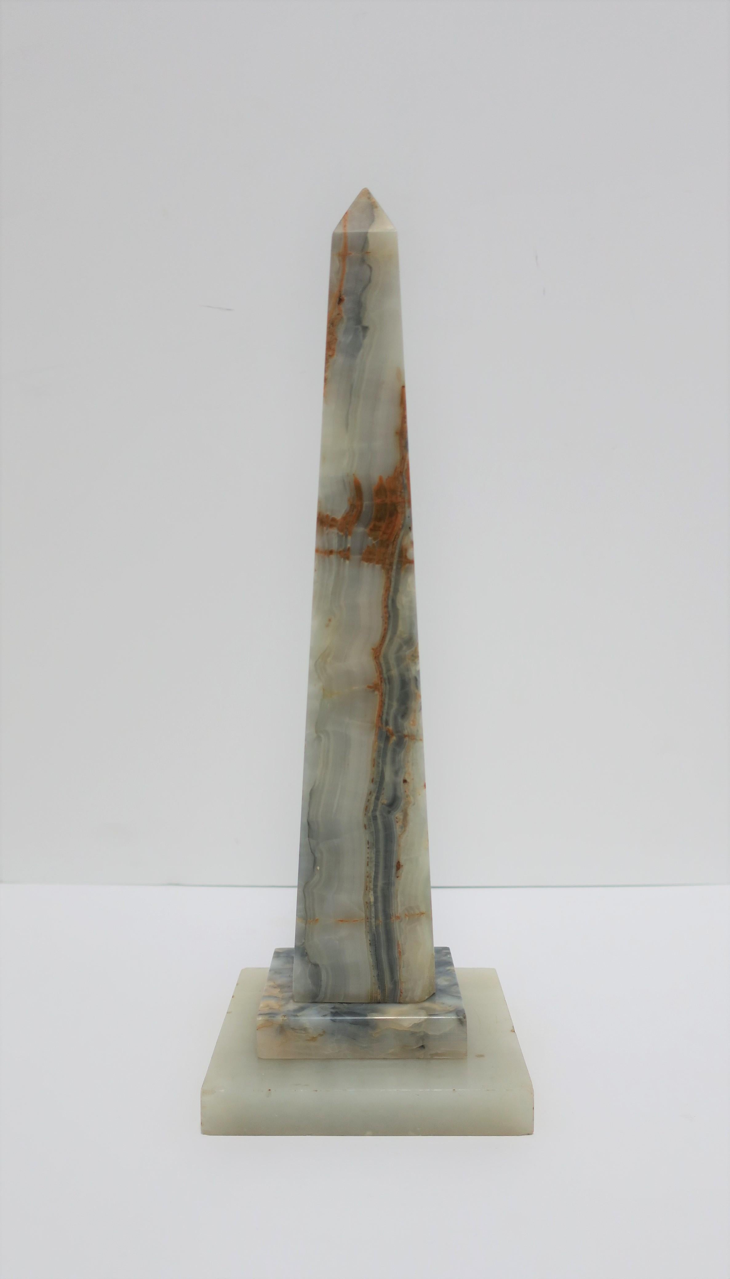 Italian Tall Modern Blue and White Onyx Obelisk