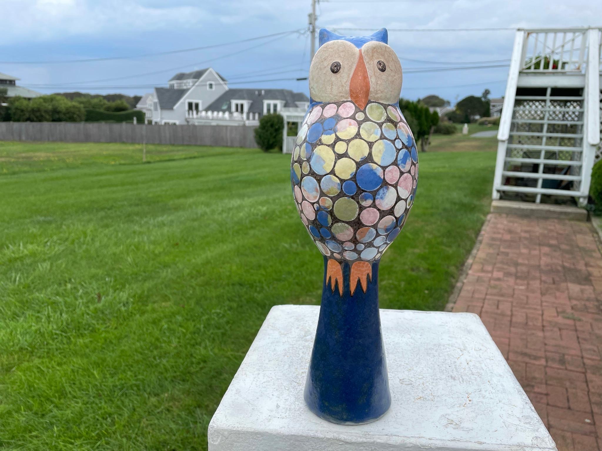 Mid-Century Modern Tall Blue Owl Master Artisan Eva Fritz-Lindner