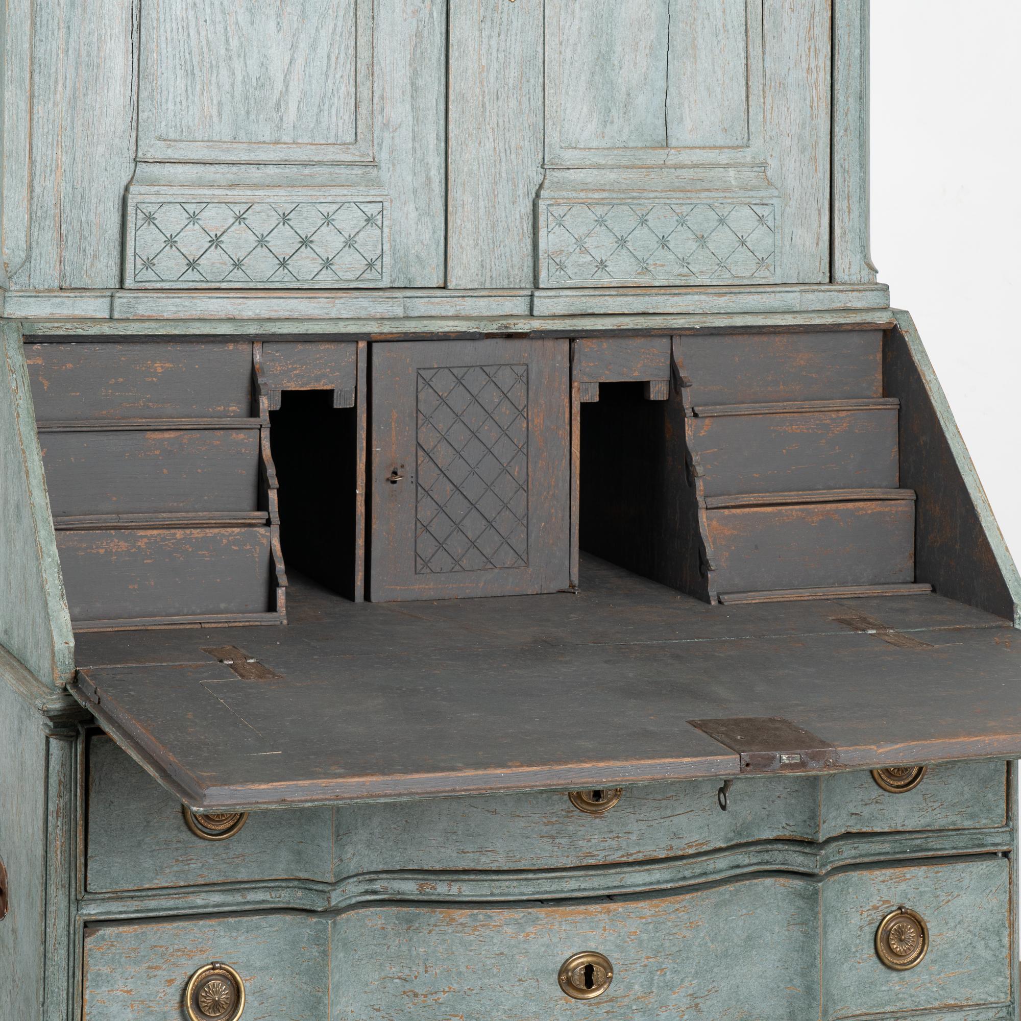 Swedish Tall Blue Painted Secretary from Sweden, circa 1800-20 For Sale