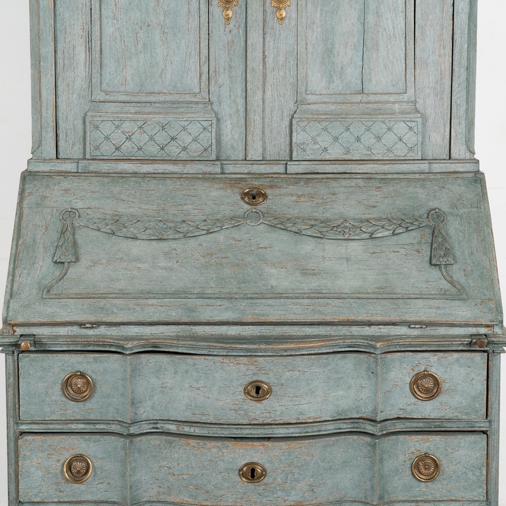 19th Century Tall Blue Painted Secretary from Sweden, circa 1800-20 For Sale