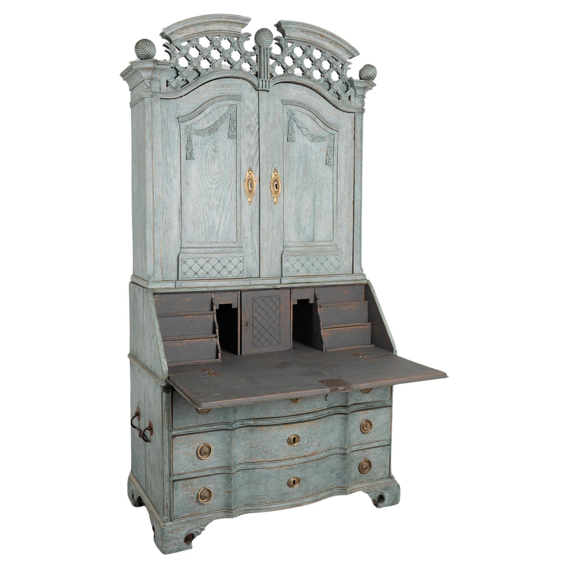Tall Blue Painted Secretary from Sweden, circa 1800-20 For Sale