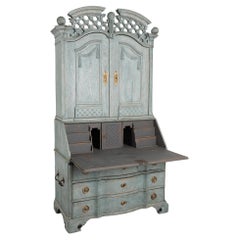 Tall Blue Painted Secretary from Sweden, circa 1800-20