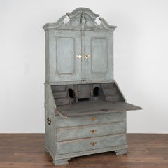 Tall Blue Painted Swedish Secretary Bureau, circa 1800-20