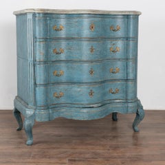 Tall Blue Rococo Oak Chest of Four Drawers from Denmark, circa 1770-80