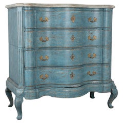 Tall Blue Rococo Oak Chest of Four Drawers from Denmark, circa 1770-80