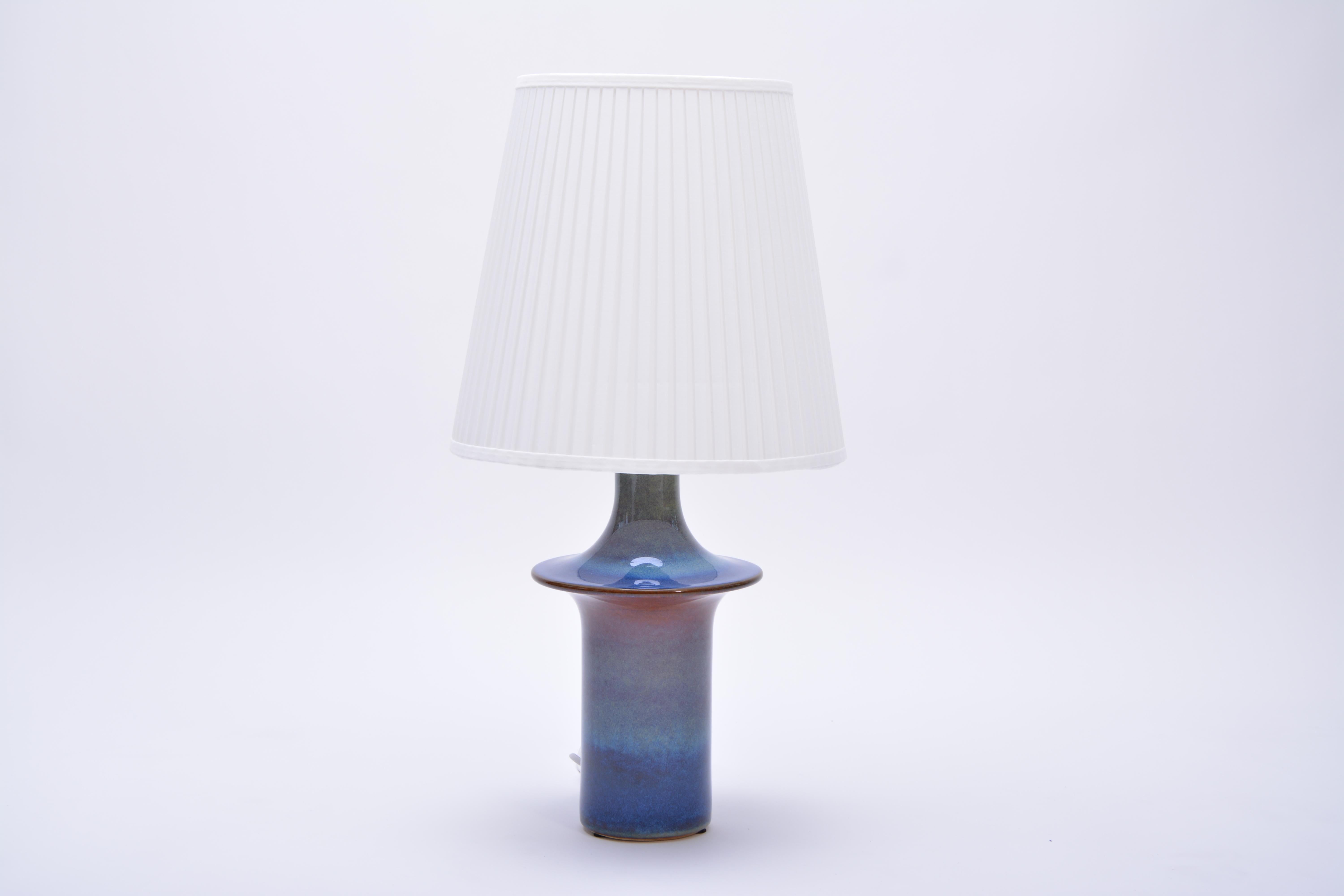 Glazed Tall blue Danish Mid-Century Modern Ceramic table lamp by Soholm