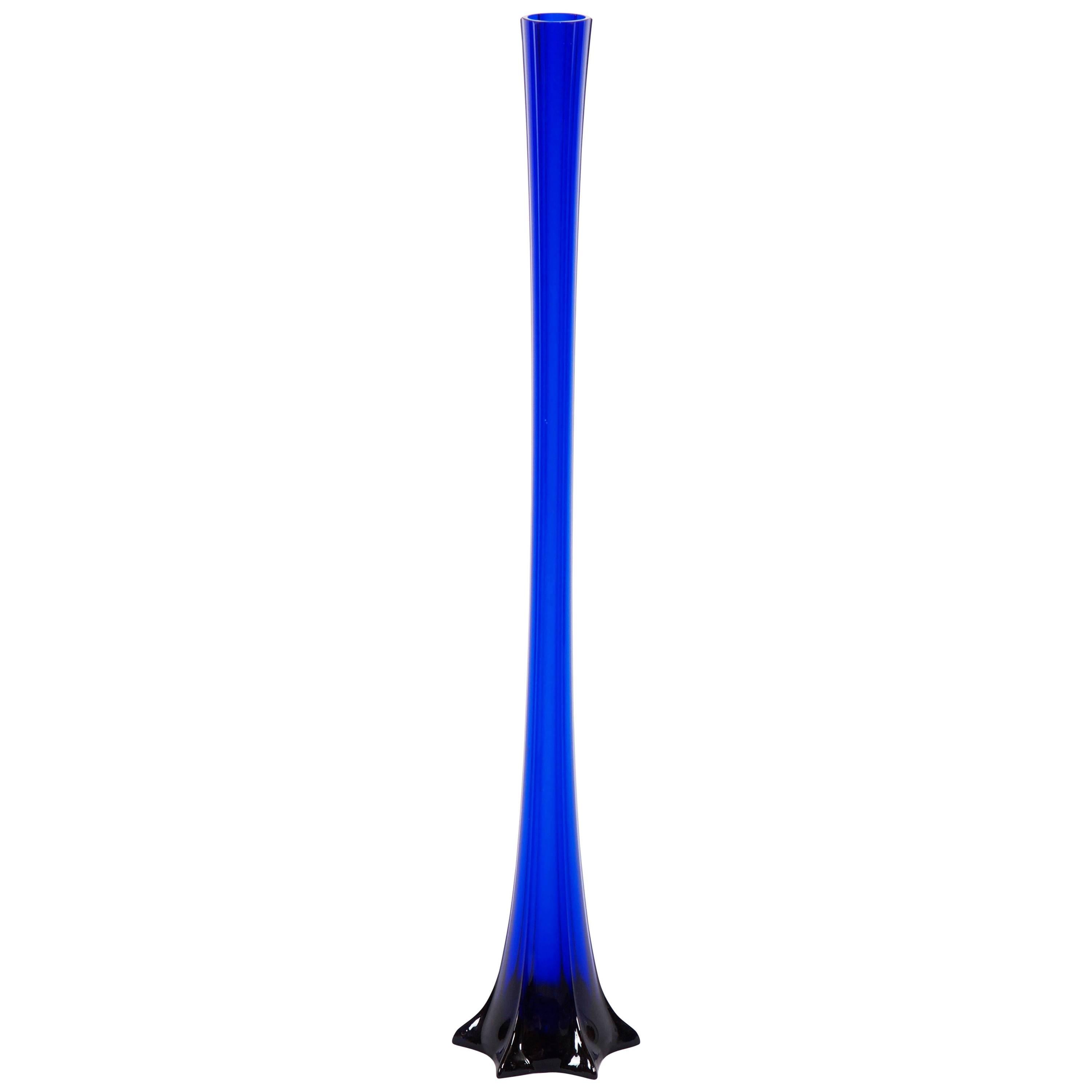 Tall Bohemian Blue Glass Vase