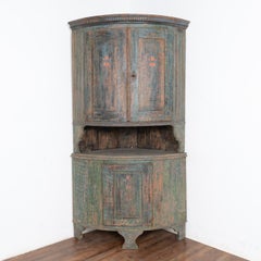 Tall Bow Front Original Painted Pine Corner Cabinet, Sweden circa 1800-20