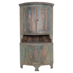 Antique Tall Bow Front Original Painted Pine Corner Cabinet, Sweden circa 1800-20