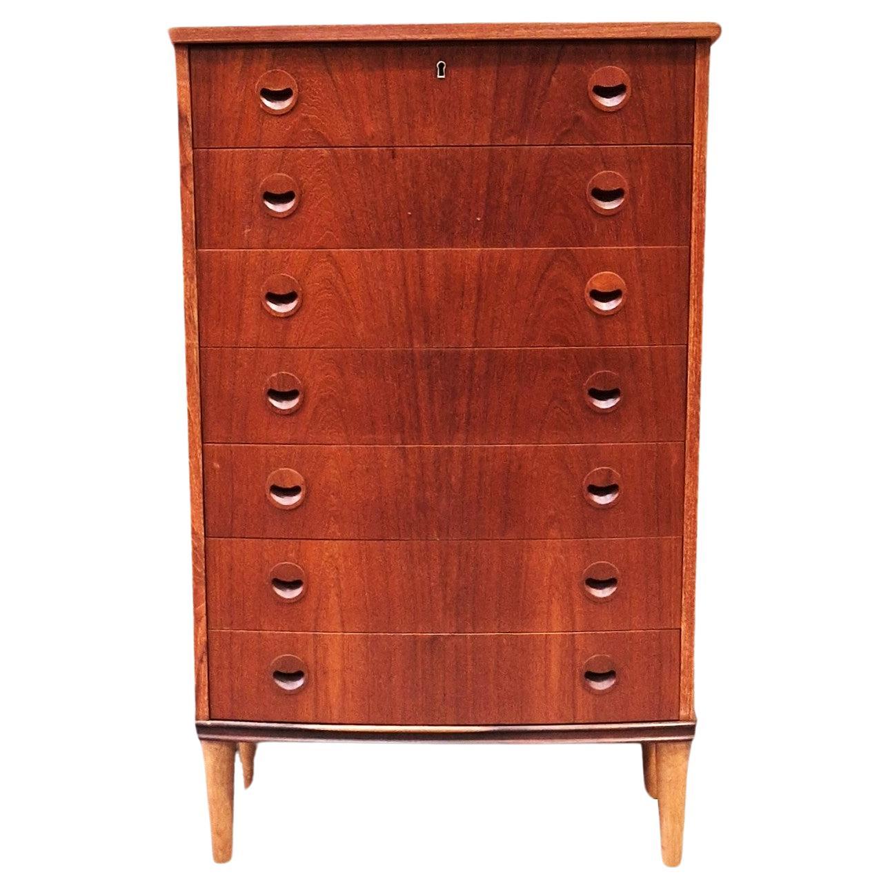 "Tall boy" chest of drawers by Kai Kristiansen, Denmark, 1960's For Sale