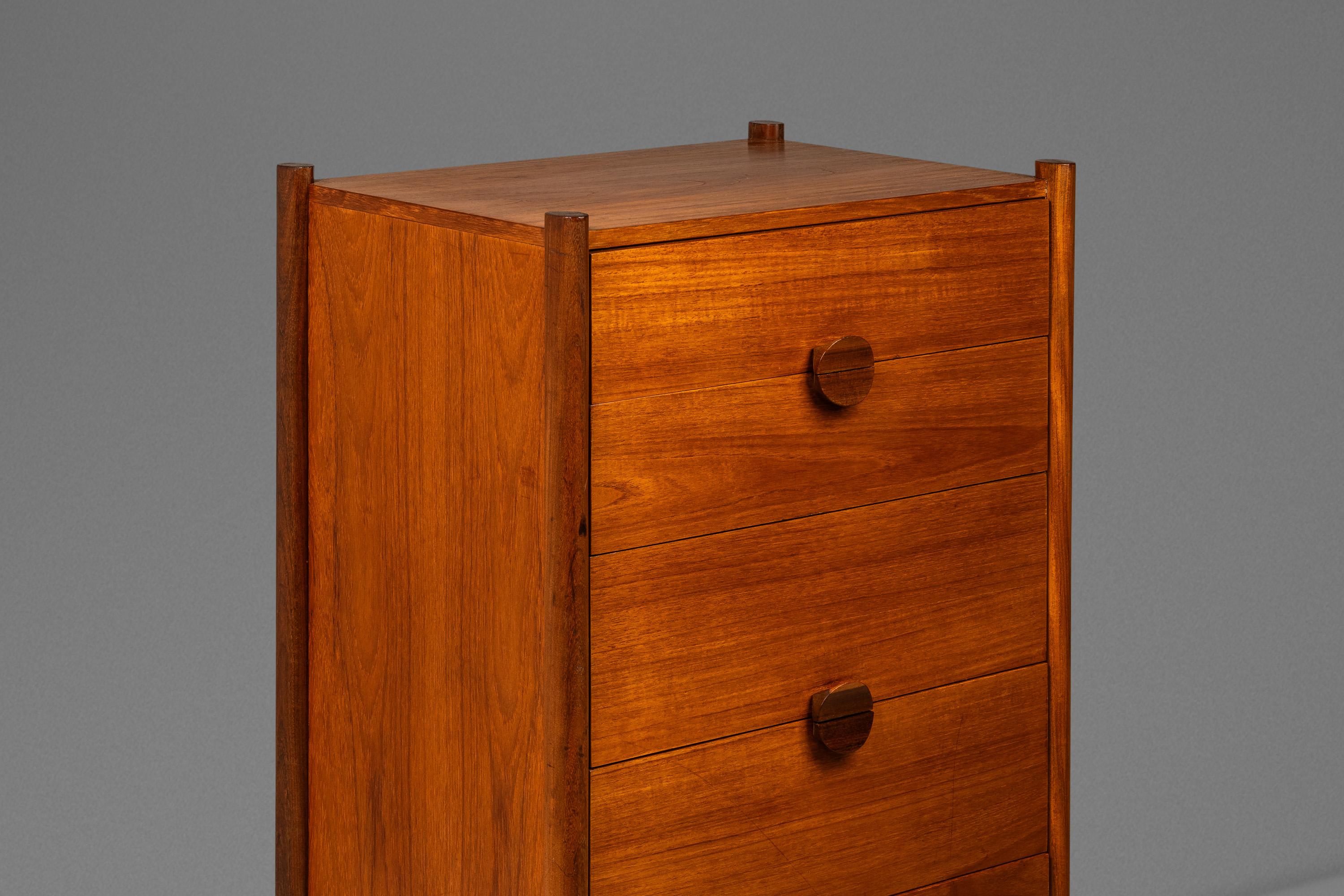 Tall Boy Slim Sled-Based 5-Drawer Dresser by Durable Suites, Denmark, c. 1970's 4