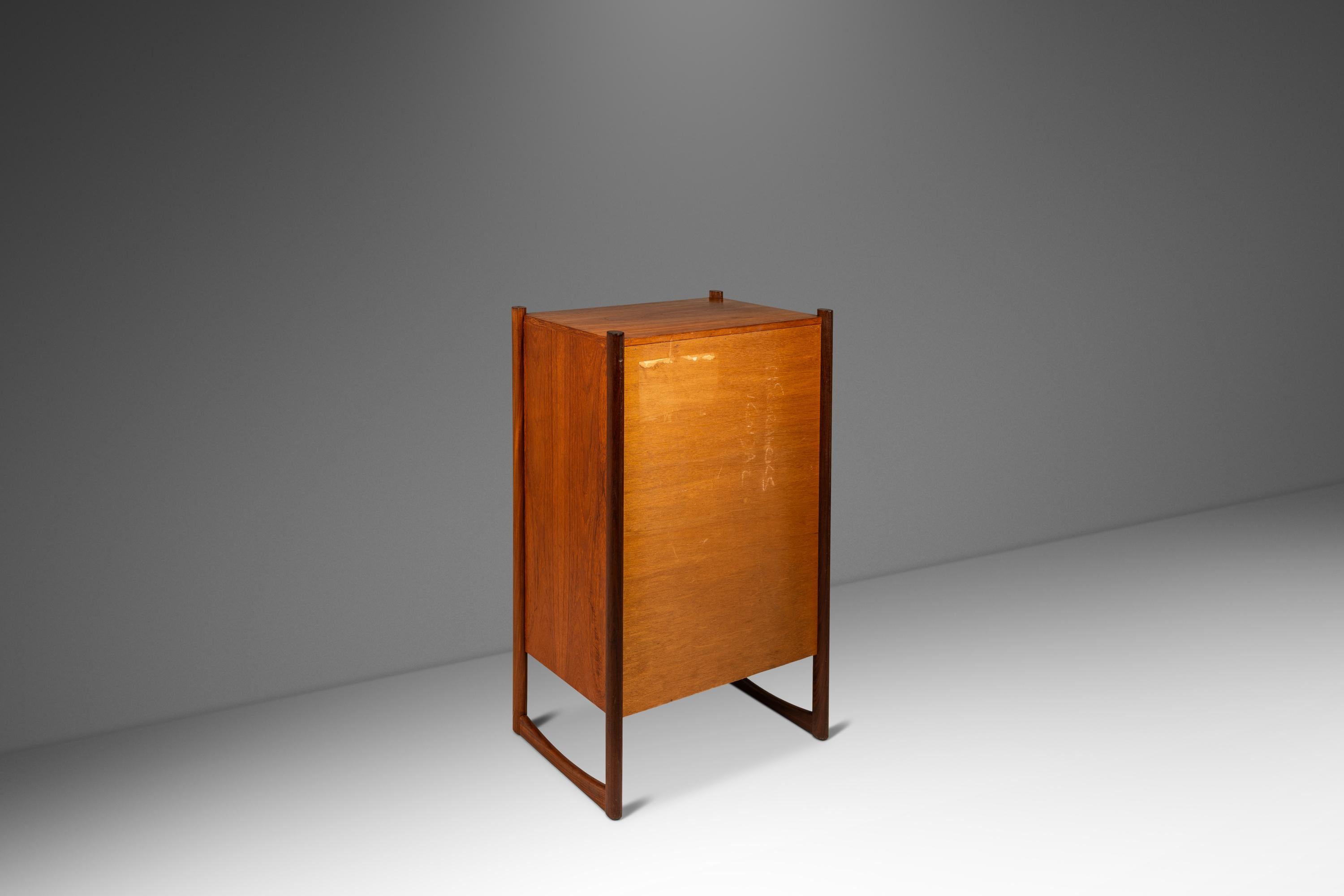 Danish Tall Boy Slim Sled-Based 5-Drawer Dresser by Durable Suites, Denmark, c. 1970's