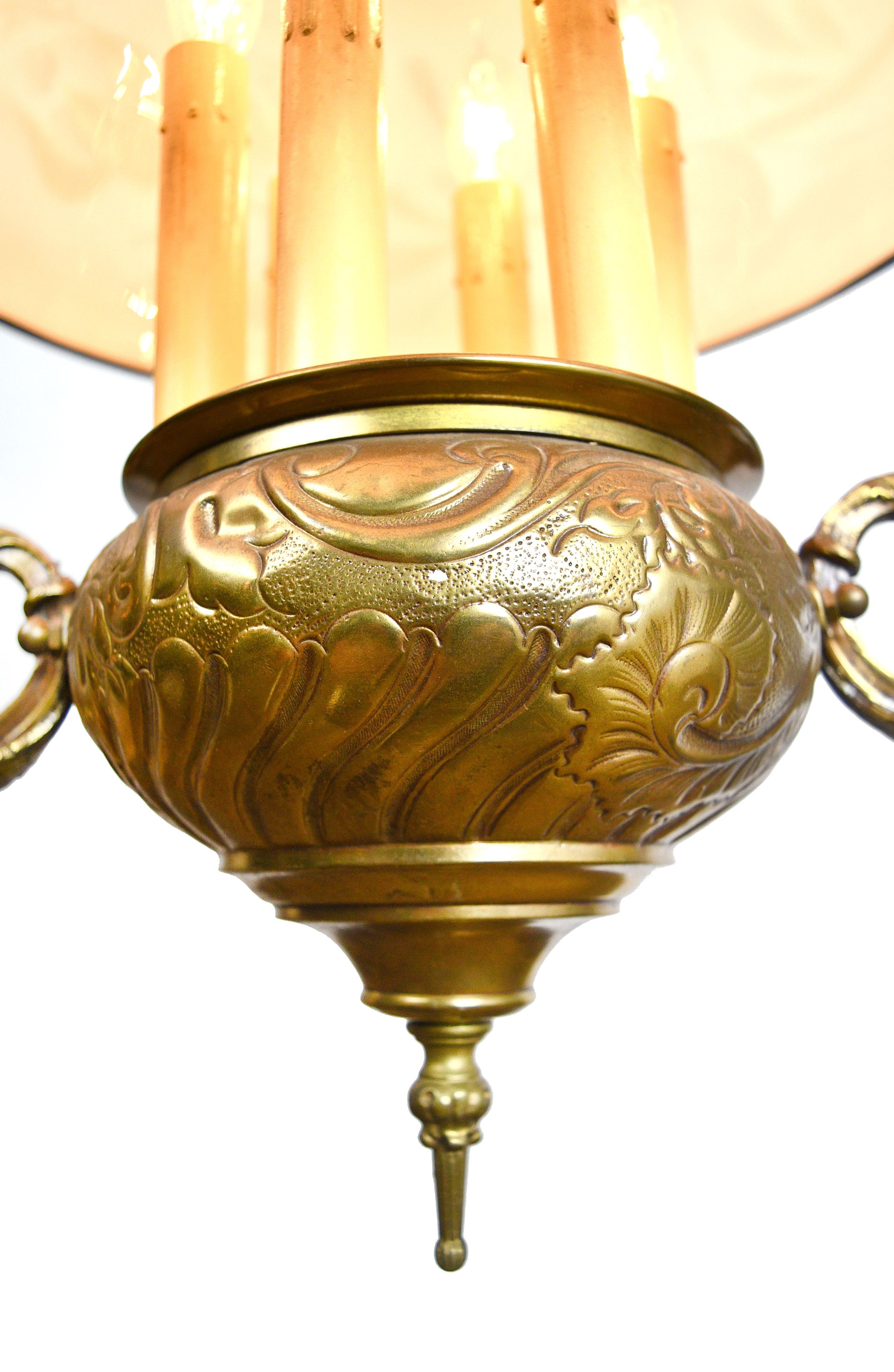 Tall Brass 10 Candle Victorian Chandelier In Good Condition In Minneapolis, MN