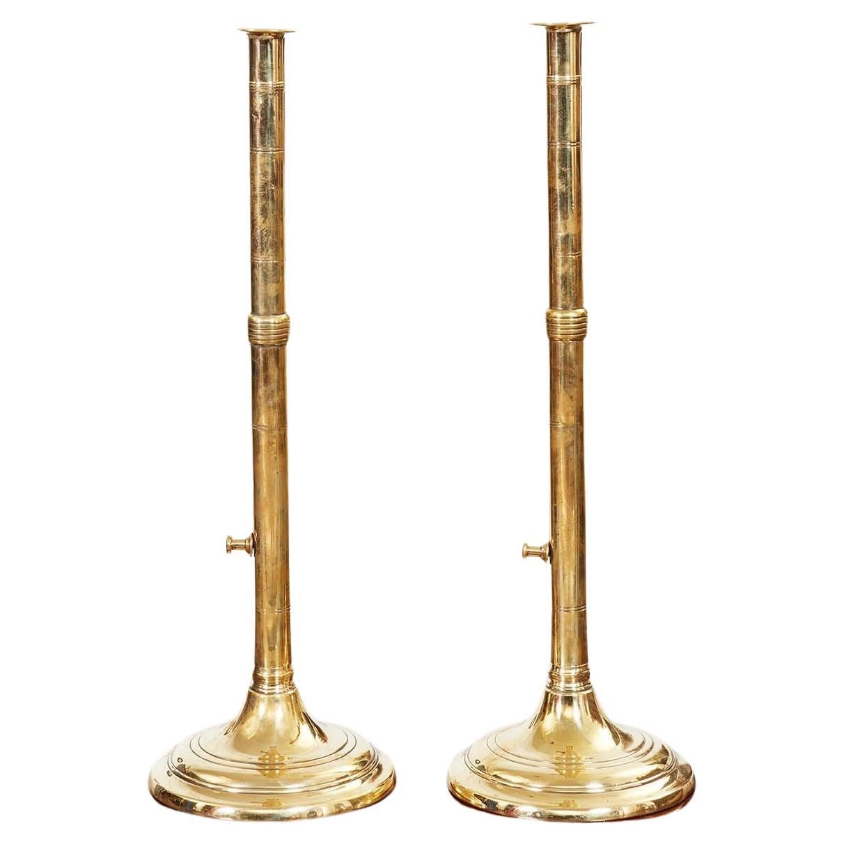 Tall Brass Adjustable Candlesticks For Sale