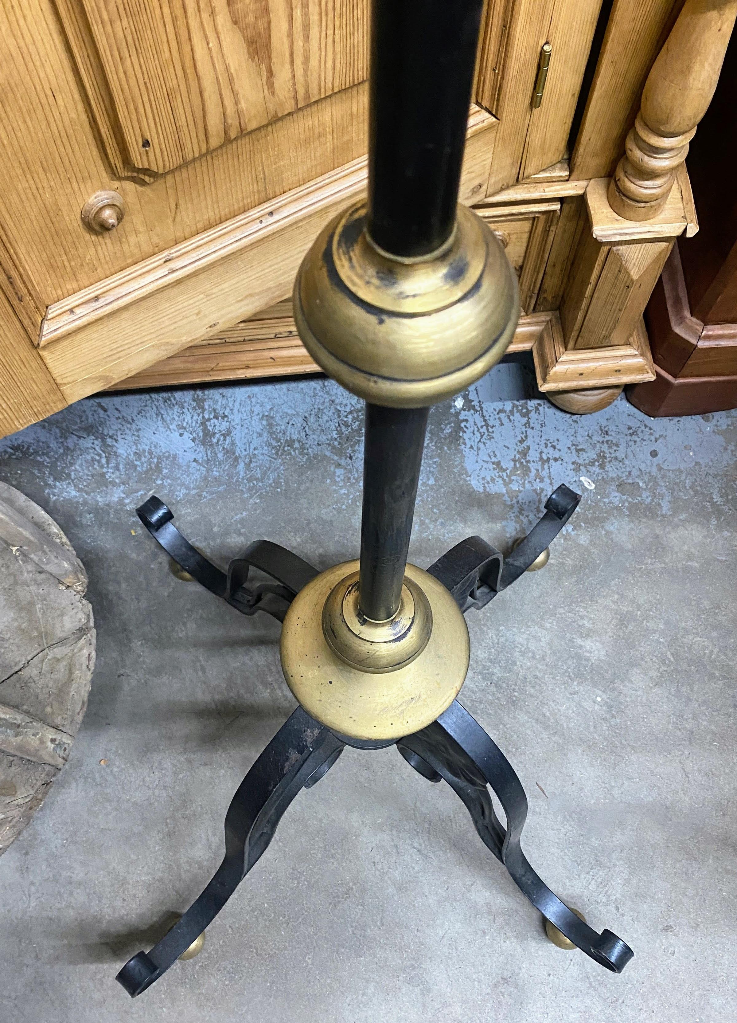 Tall Brass and Wrought Iron Church Torchères Candle Floor Stands, a Pair In Good Condition For Sale In Sheridan, CO