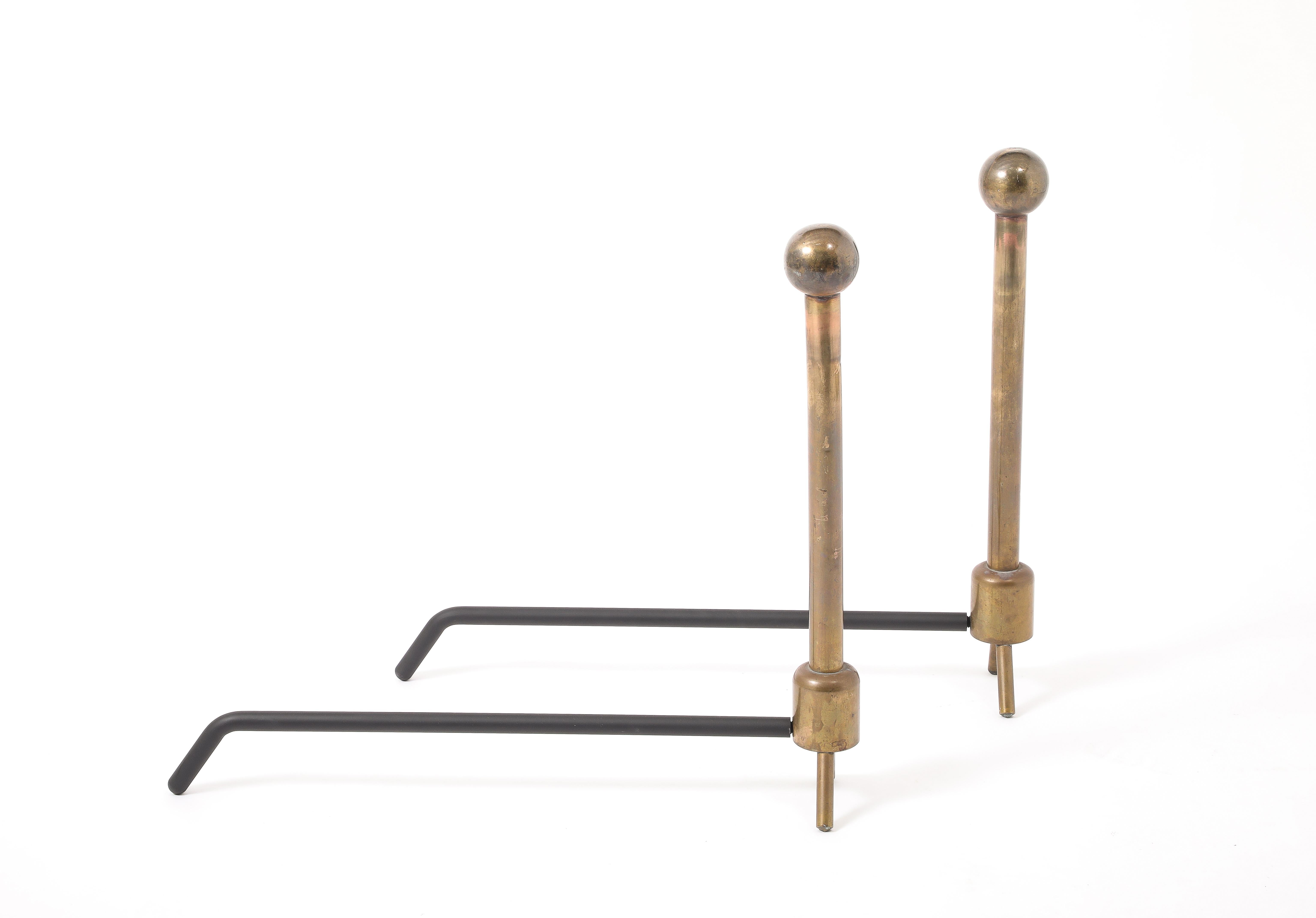 Tall Brass Andirons, France 1950's For Sale 2