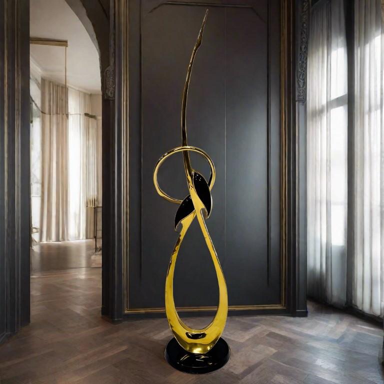 Metal Tall Brass Entwined Cranes Sculpture by Boris Lovet Lorski For Sale