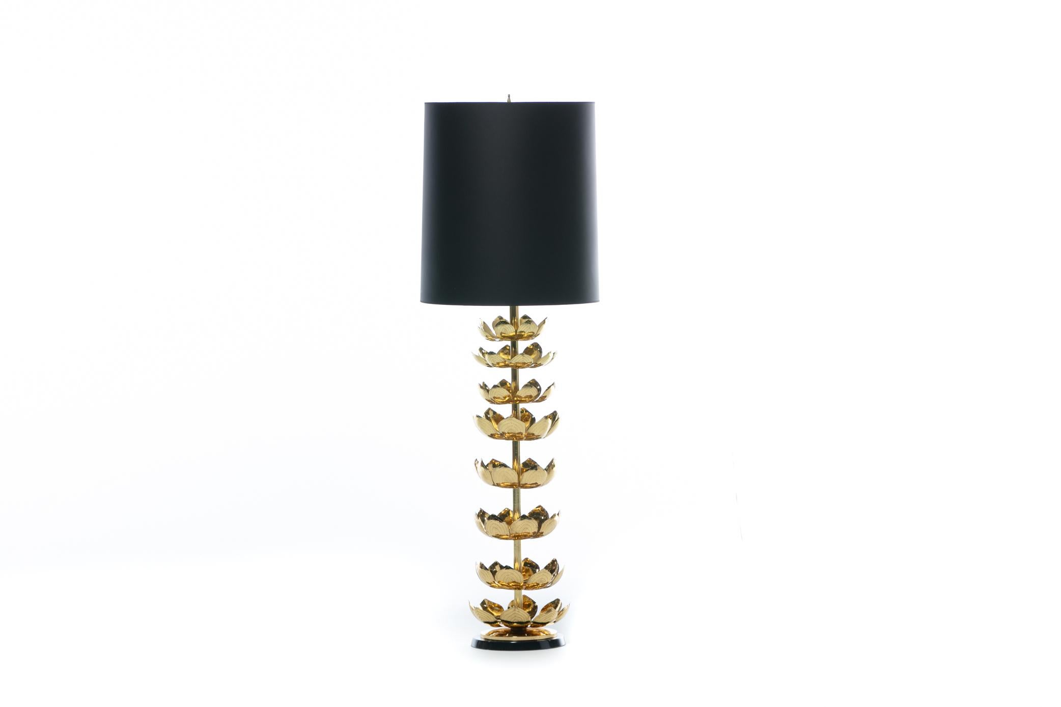 Hong Kong Tall Brass Feldman Lighting Lamp with Lotus Flower Layered Detail c. 1955 For Sale