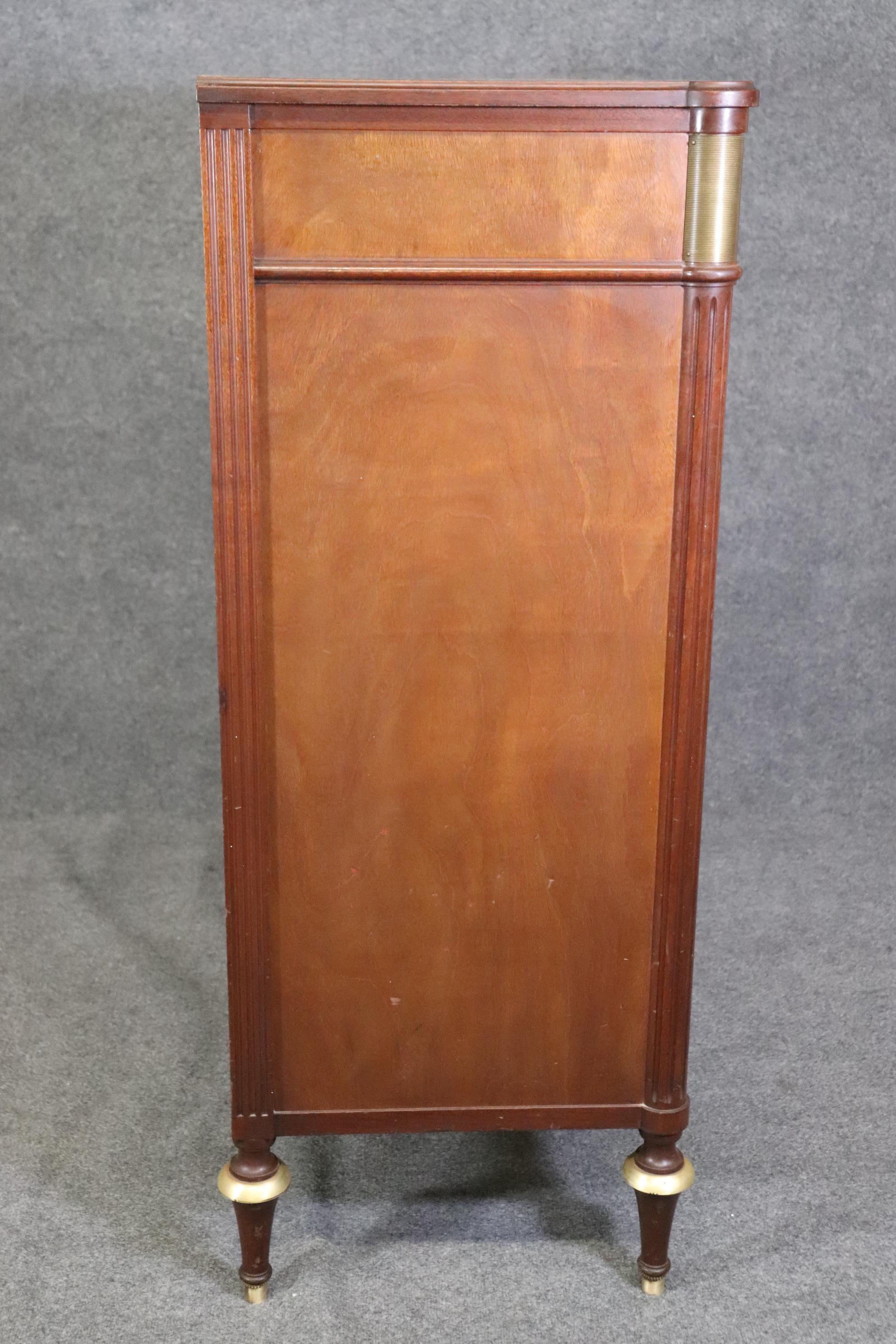 Mid-20th Century Tall Brass Mounted Mahogany Directoire Louis XVI Style Dresser Semanier For Sale