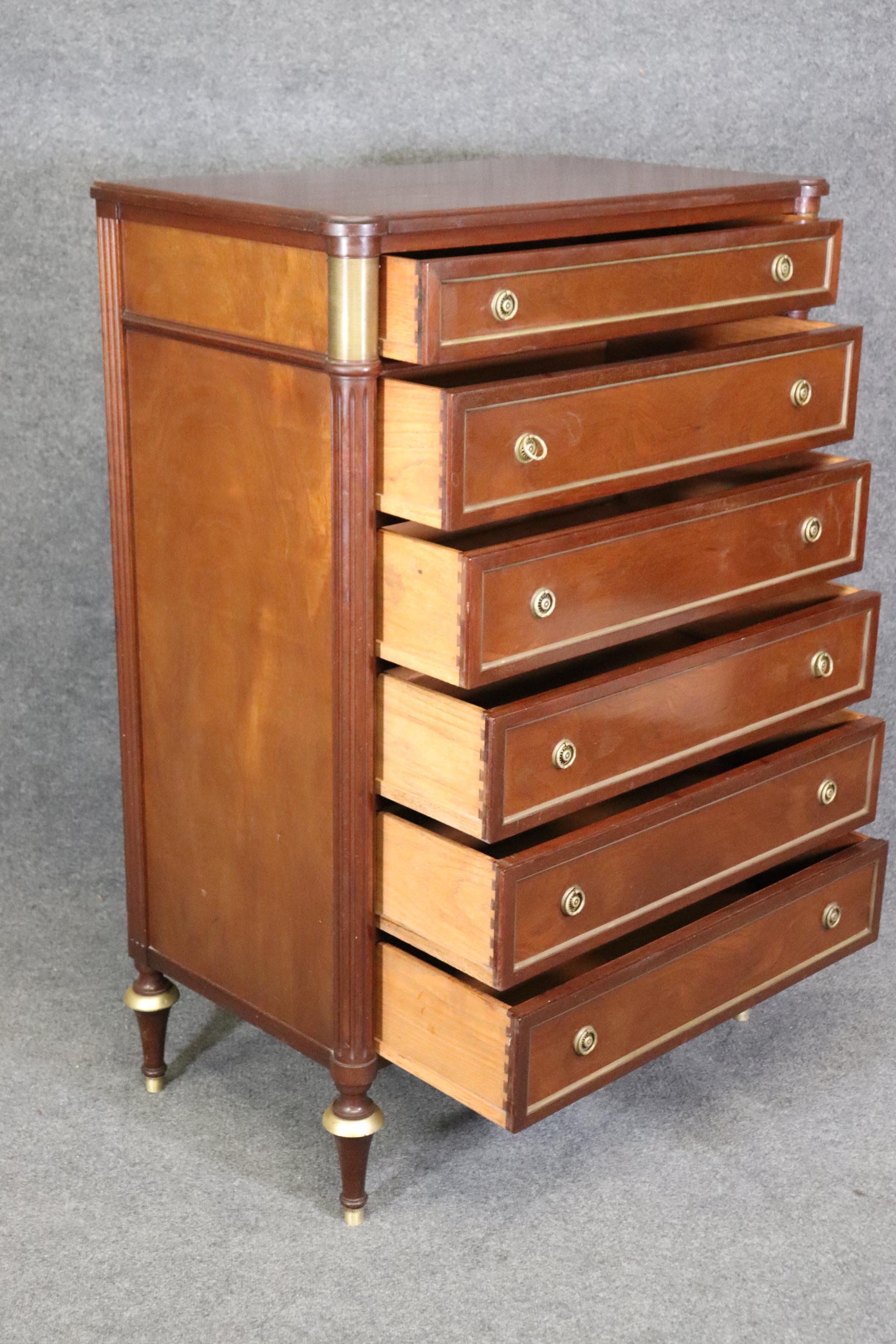 Tall Brass Mounted Mahogany Directoire Louis XVI Style Dresser Semanier For Sale 1