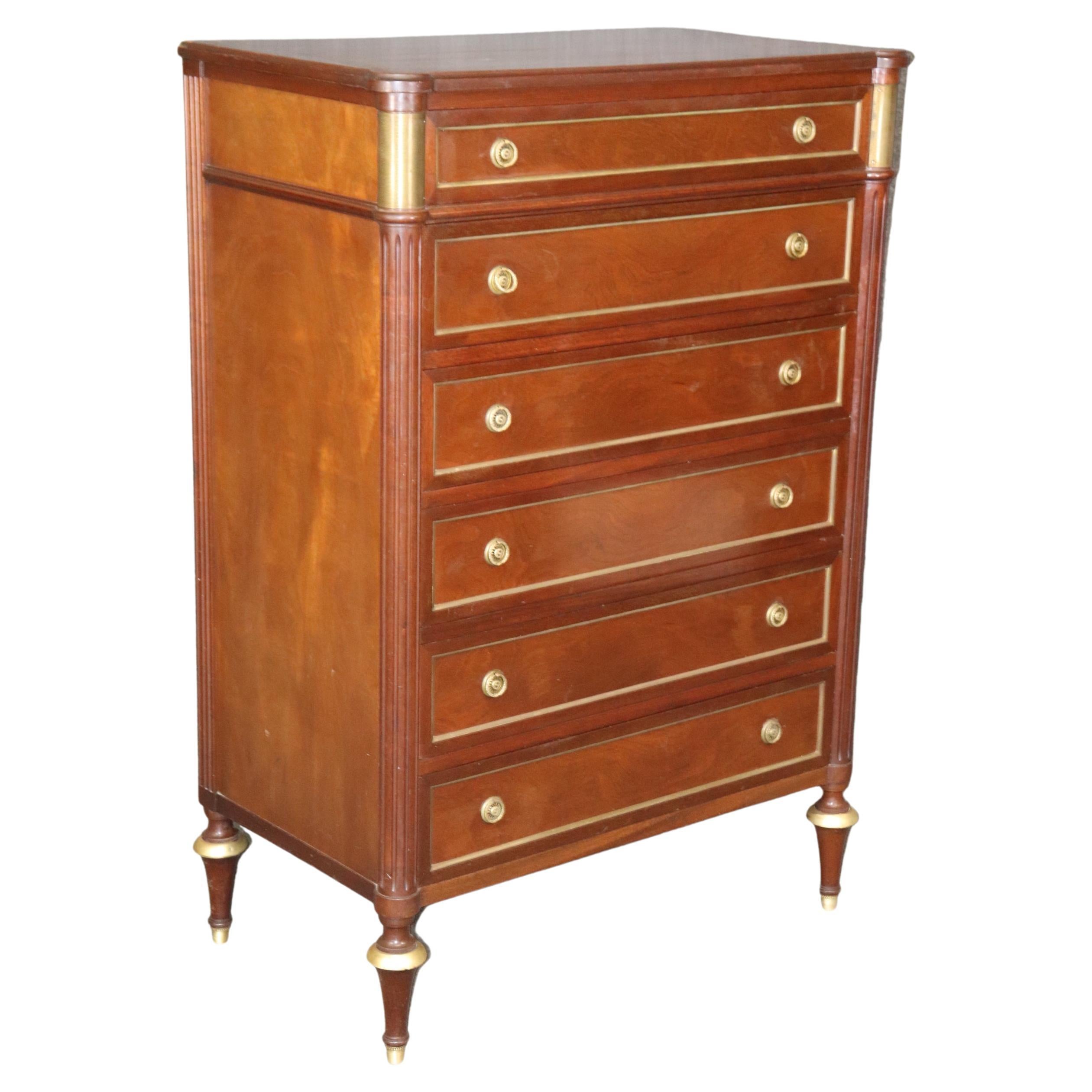 Tall Brass Mounted Mahogany Directoire Louis XVI Style Dresser Semanier For Sale