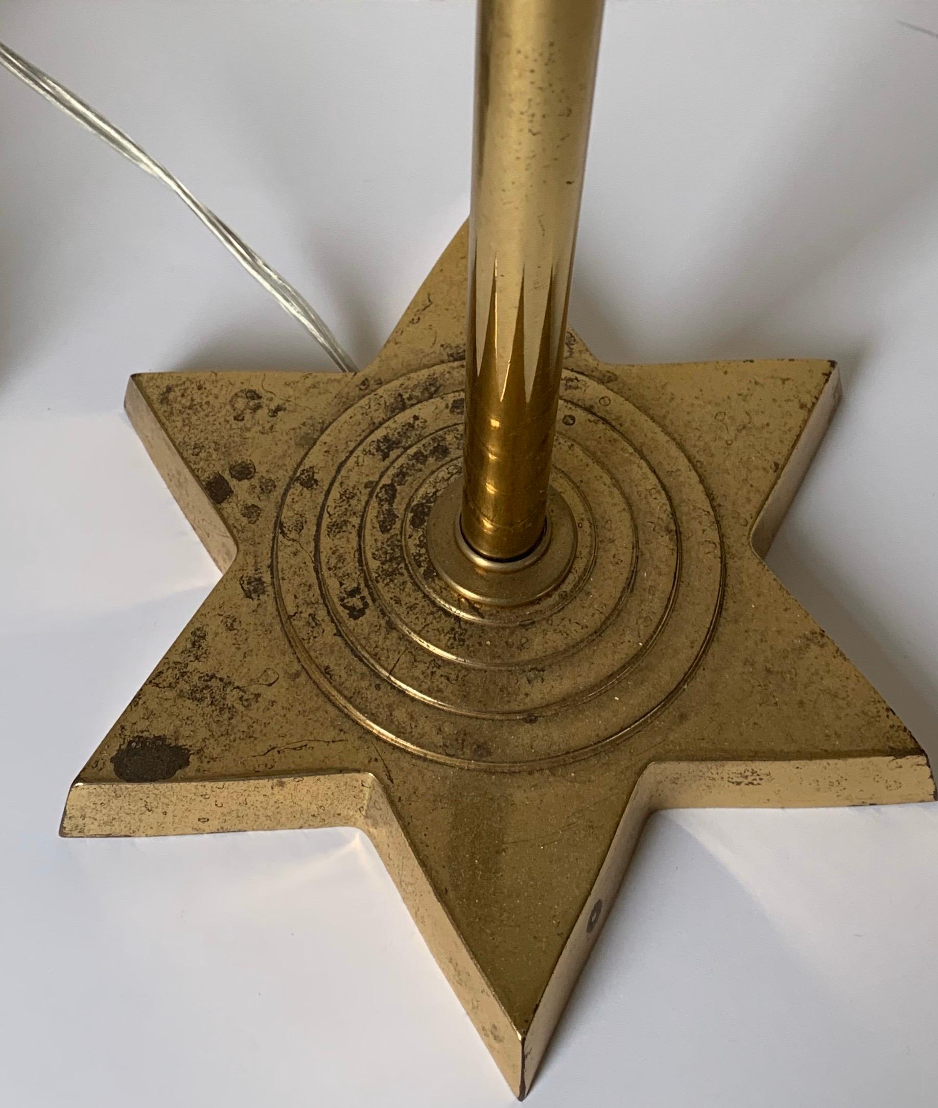 20th Century Brass Star Motif Tall Floor Lamp For Sale