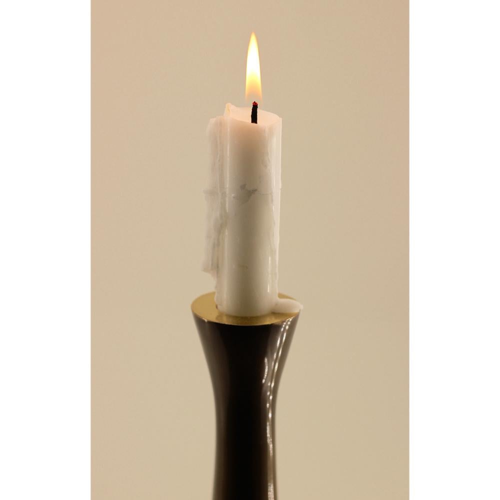 Tall Brass Tapered Candle Holder with Bronze Patina 1