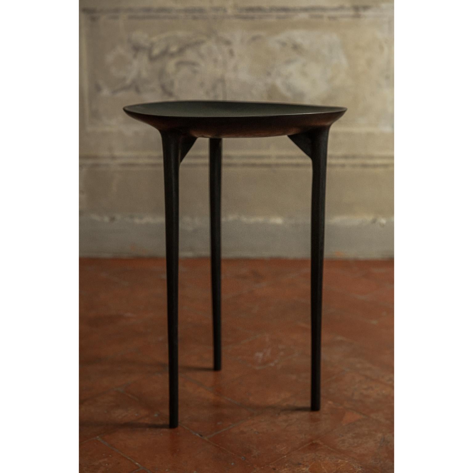 Tall brazier table by Rick Owens
2007
Dimensions: L 42 x W 42 x H 59 cm.
Materials: Bronze
Weight: 25 kg

Available in black finish or nitrate (dark brown) finish.

Rick Owens is a California-born fashion and furniture has developed a unique style