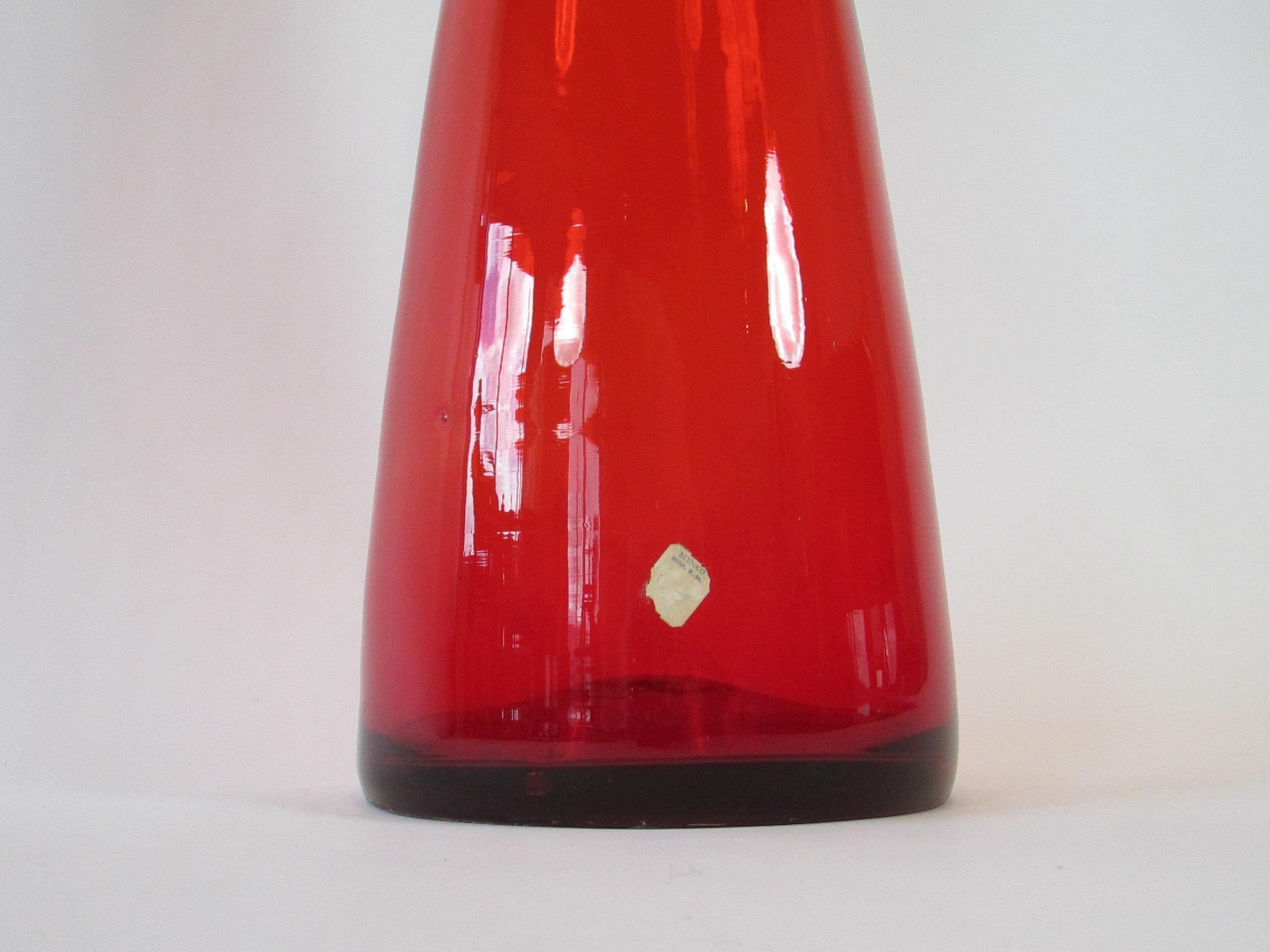 Tall Bright Red Blenko Glass Floor Vase 2