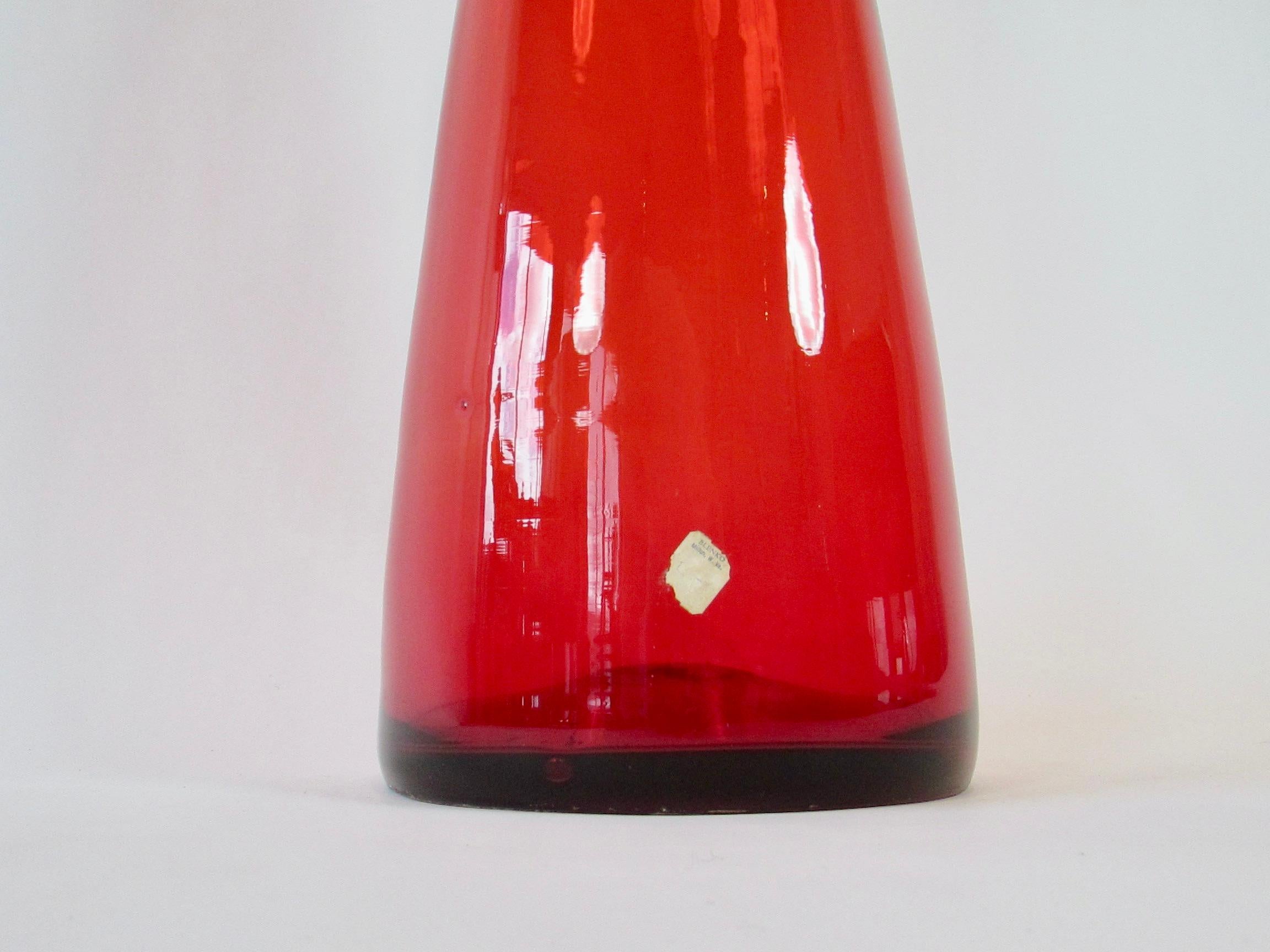 Tall Bright Red Blenko Glass Floor Vase 3