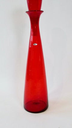 Tall Bright Red Blenko Glass Floor Vase