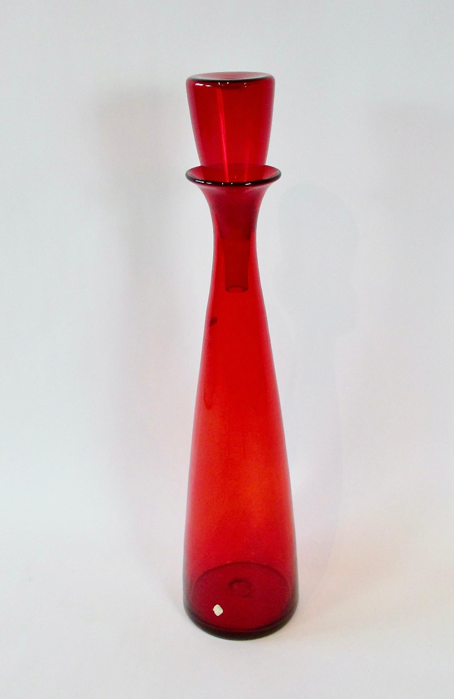 20th Century Tall Bright Red Blenko Glass Floor Vase