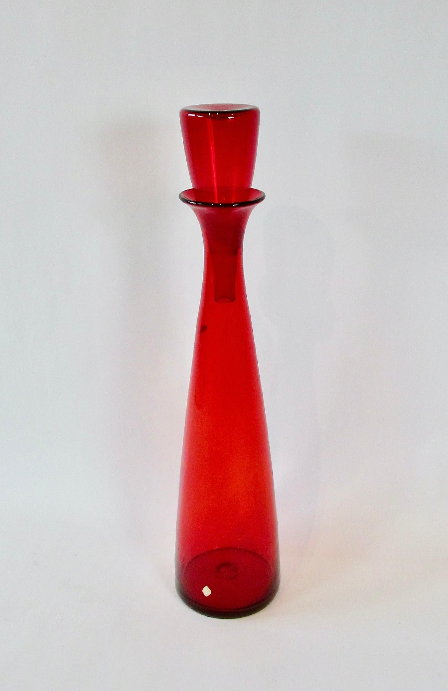 Art Glass Tall Bright Red Blenko Glass Floor Vase