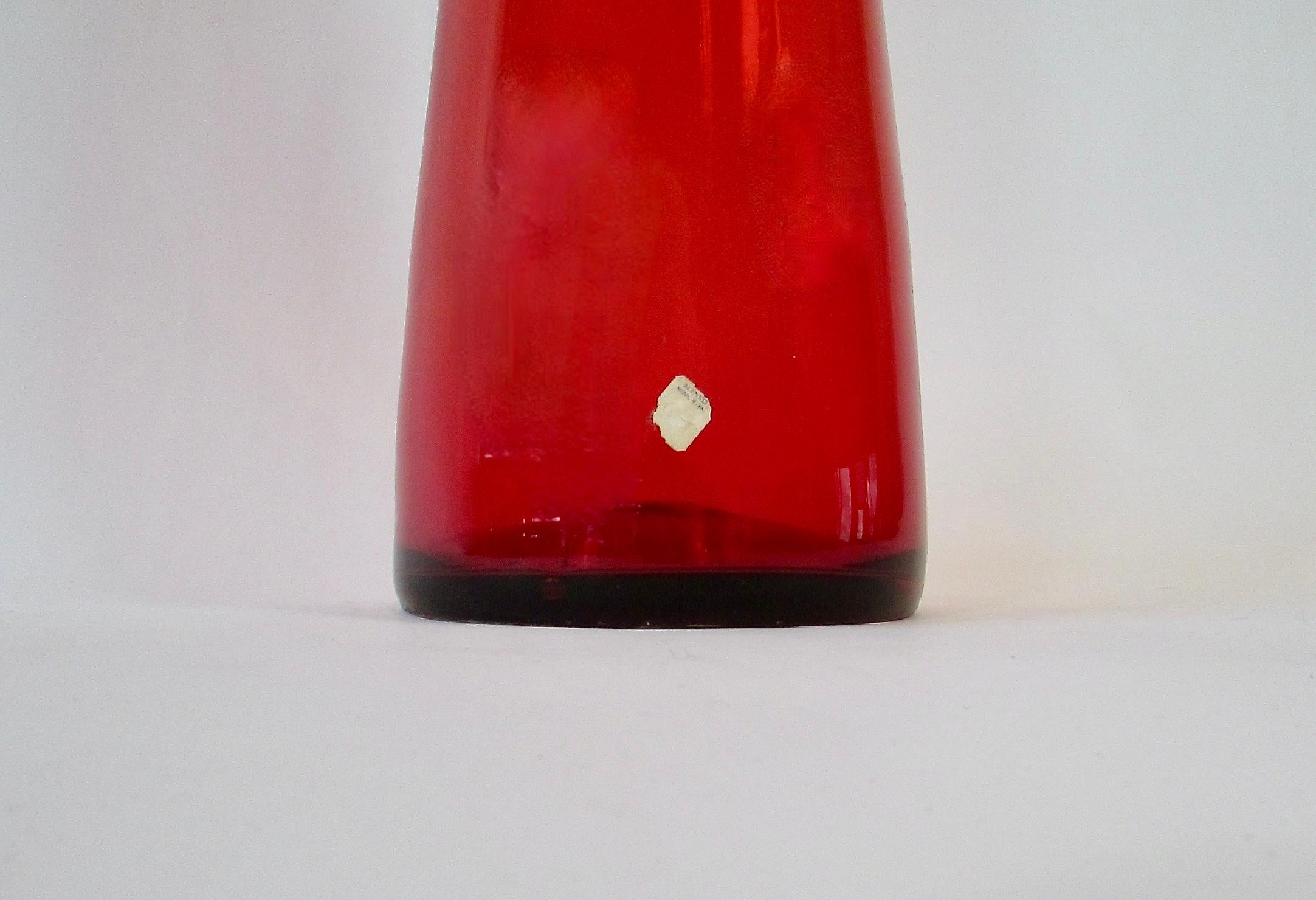 Tall Bright Red Blenko Glass Floor Vase 1