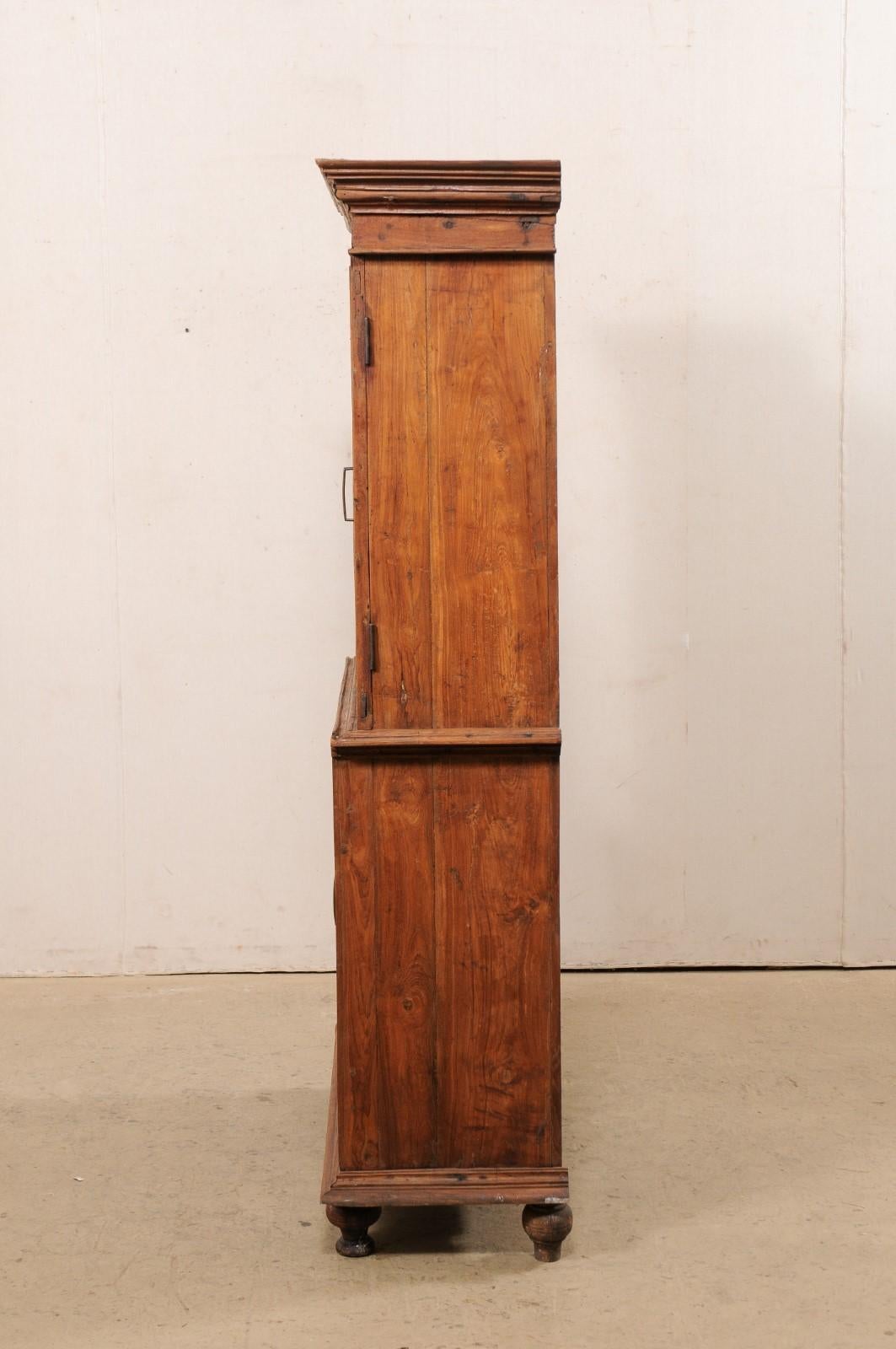 Tall British Colonial Teak-Carved Cabinet W/ Beautifully Carved Doors, 19th C 2