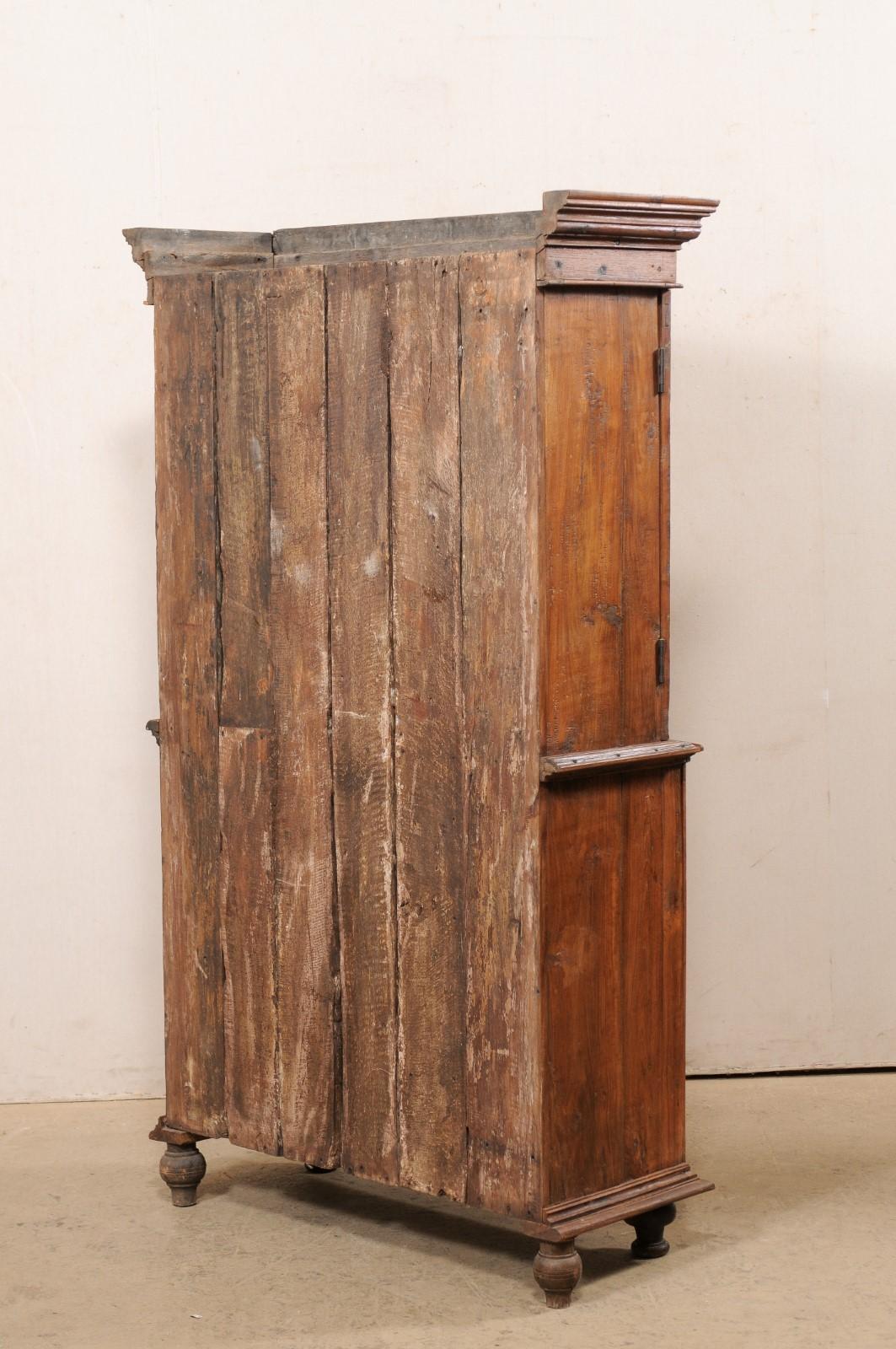 Tall British Colonial Teak-Carved Cabinet W/ Beautifully Carved Doors, 19th C In Good Condition In Atlanta, GA