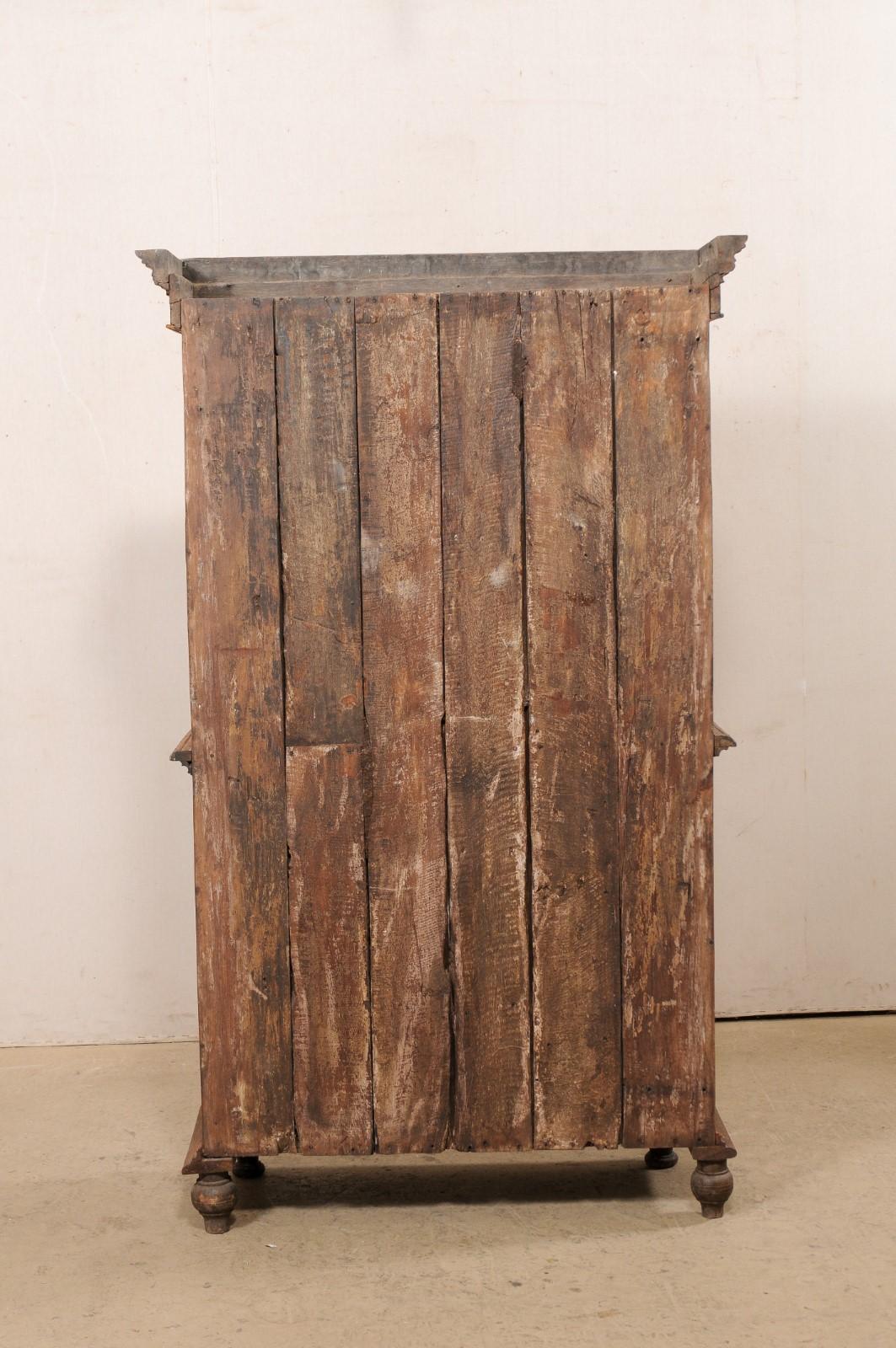 19th Century Tall British Colonial Teak-Carved Cabinet W/ Beautifully Carved Doors, 19th C