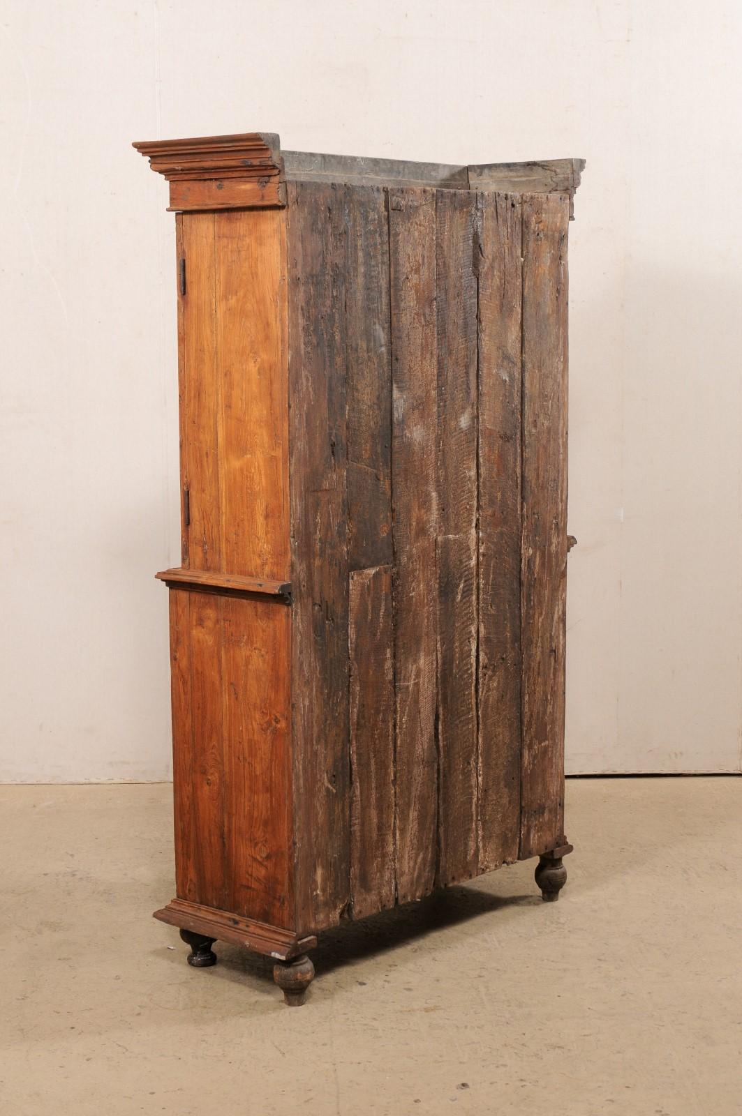 Tall British Colonial Teak-Carved Cabinet W/ Beautifully Carved Doors, 19th C 1