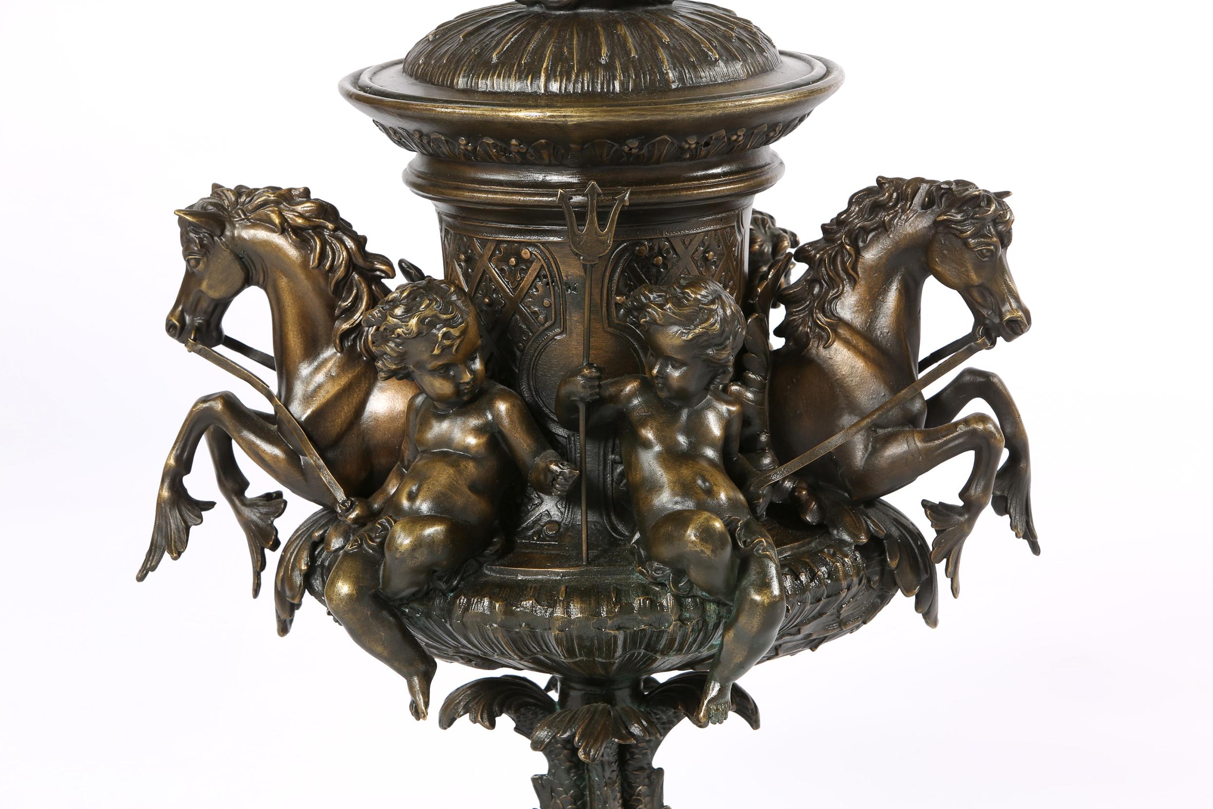 Tall Bronze Covered Decorative Urn / Piece 2