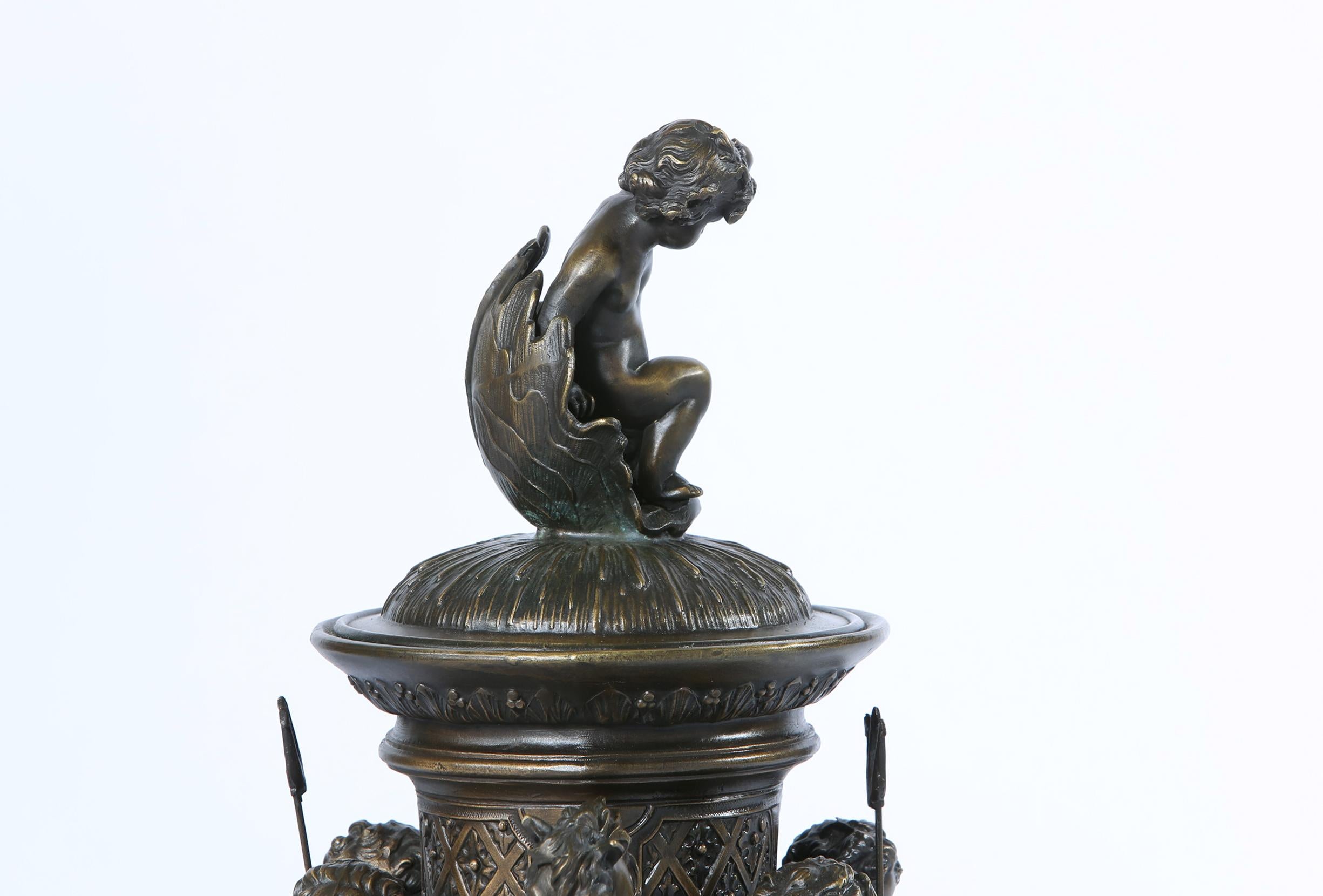 Tall Bronze Covered Decorative Urn / Piece 4
