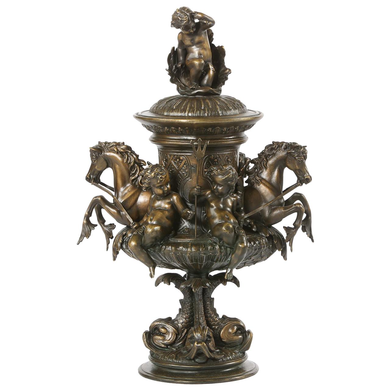 Tall Bronze Covered Decorative Urn / Piece