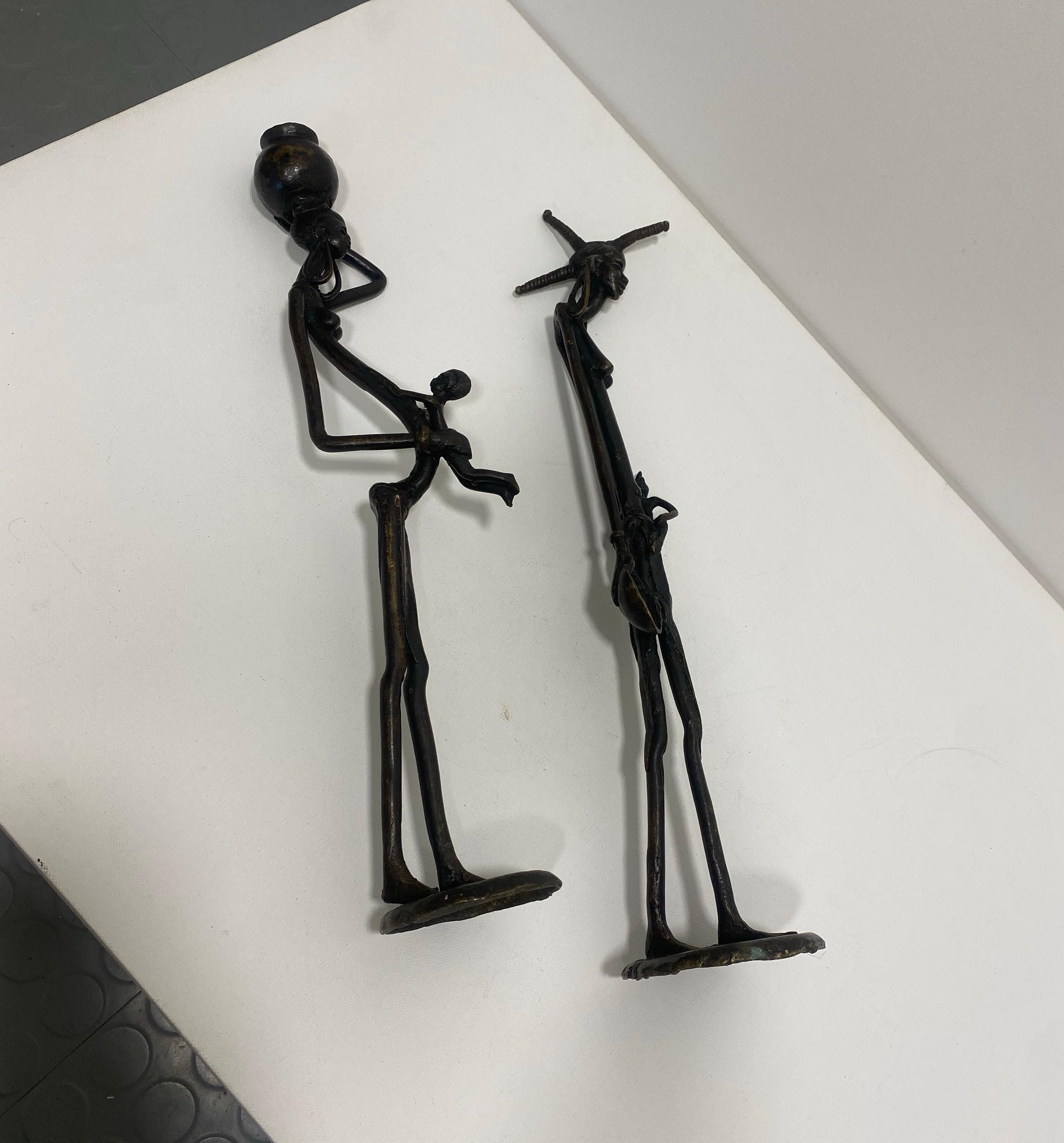 Bronzo Sculture Masai alte in bronzo 1960s Vintage Kenya Madre Bambino Stile Giacometti in vendita